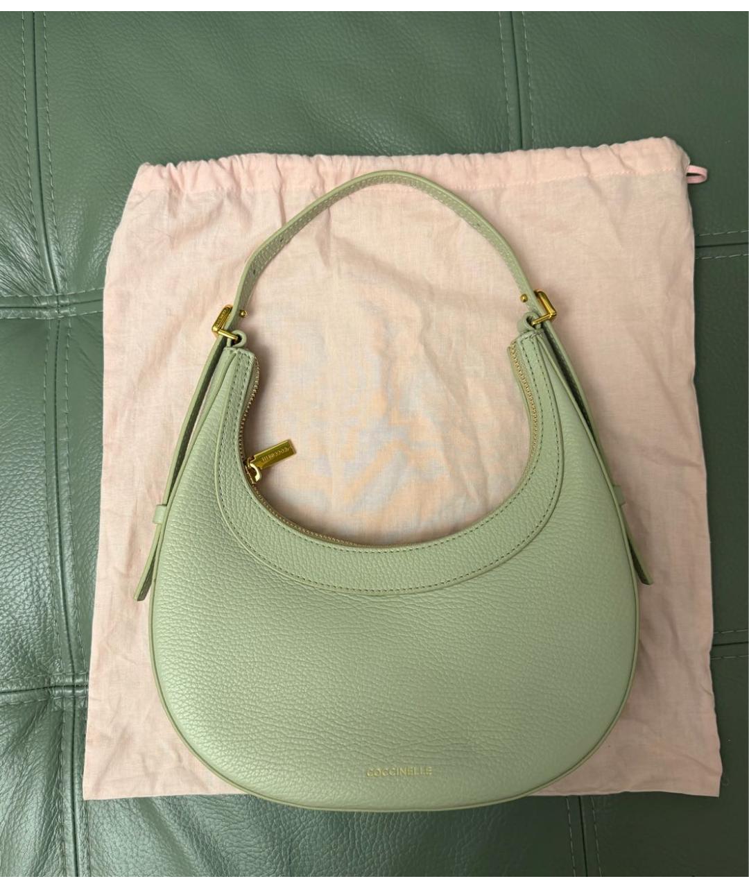 COCCINELLE Зеленая кожаная сумка с короткими ручками, фото 5