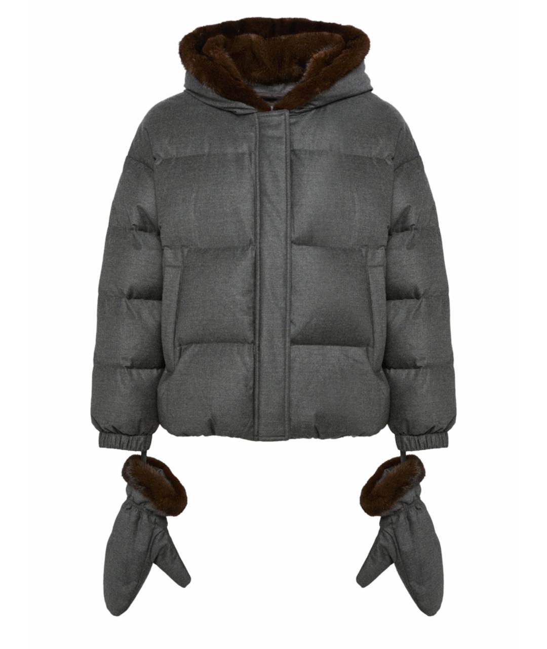 YVES SALOMON Серый шерстяной пуховик, фото 1