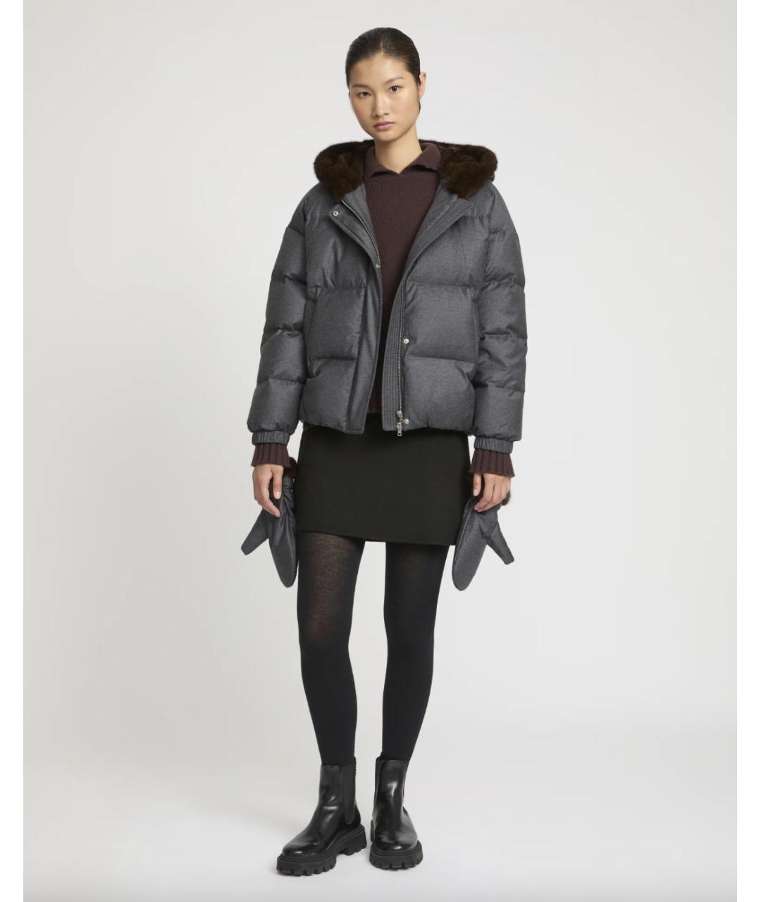 YVES SALOMON Серый шерстяной пуховик, фото 3