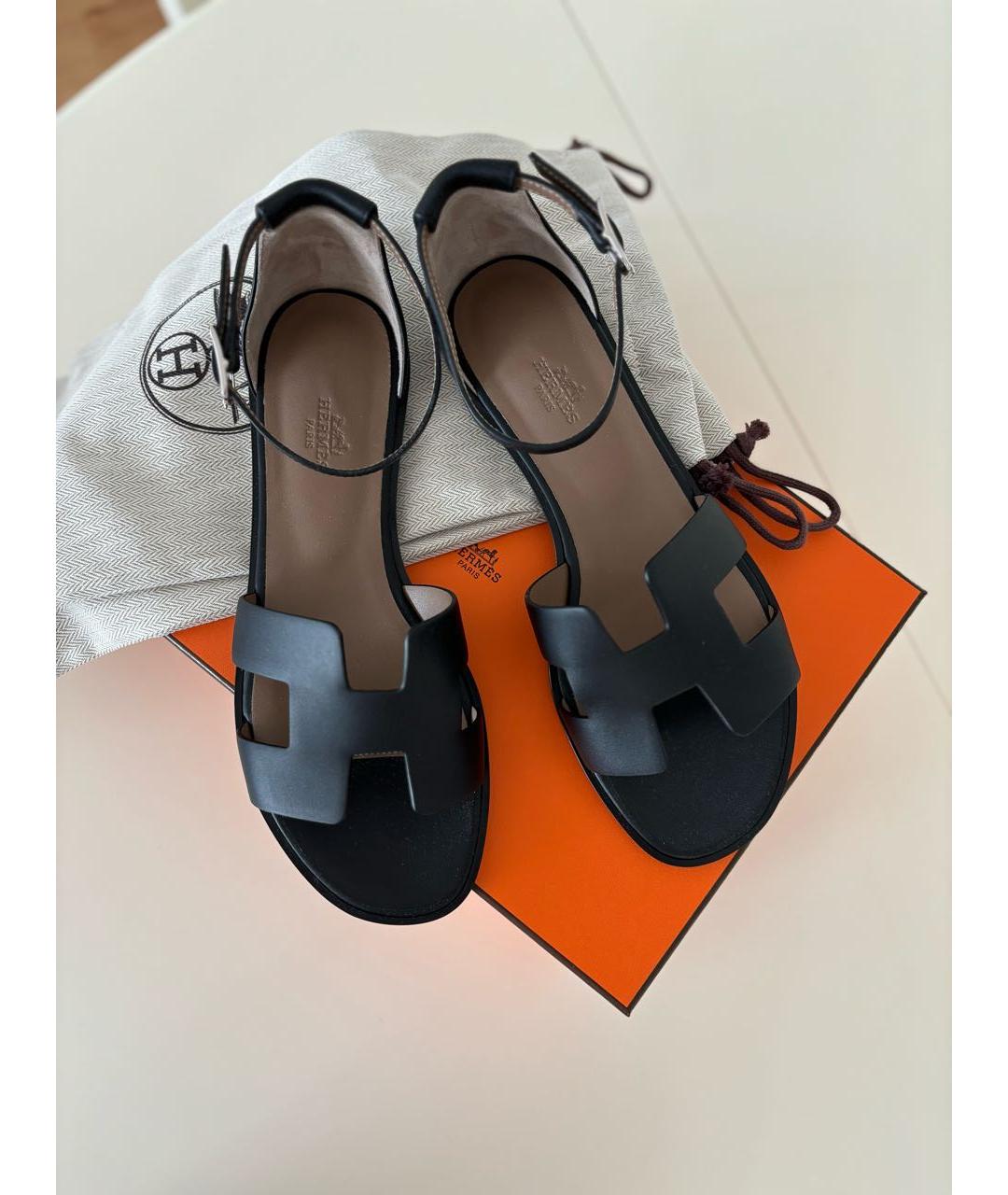 HERMES Черные кожаные сандалии, фото 8