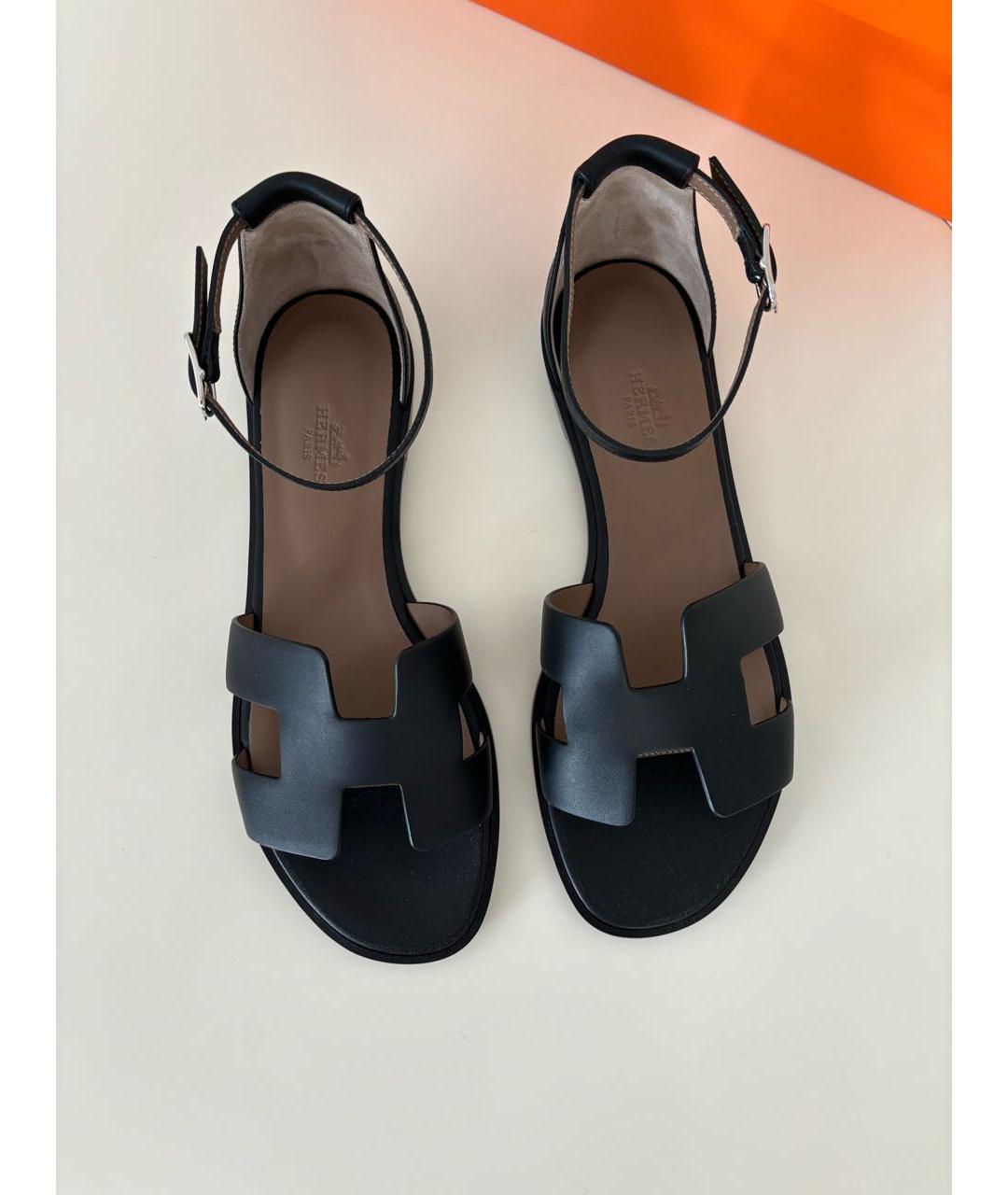 HERMES Черные кожаные сандалии, фото 2