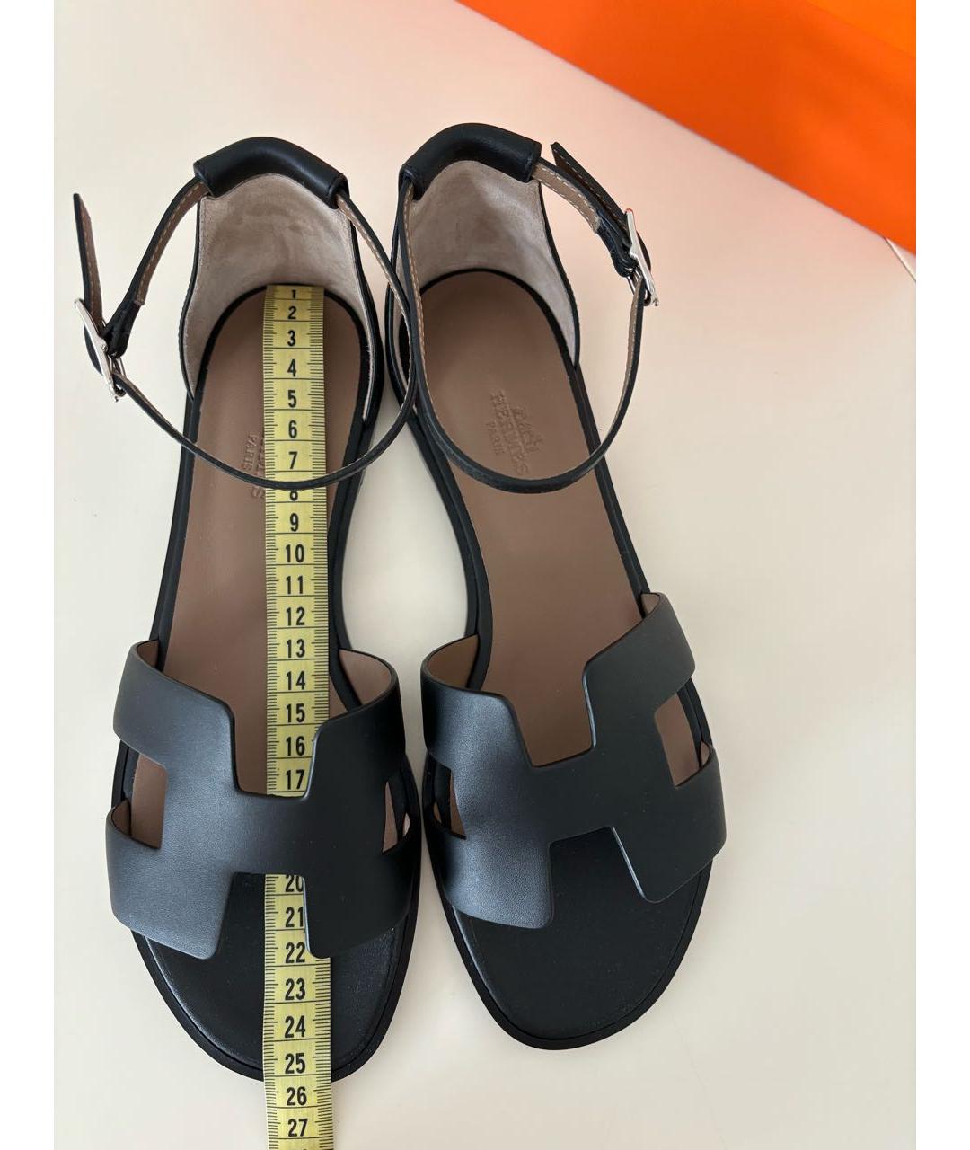 HERMES Черные кожаные сандалии, фото 6