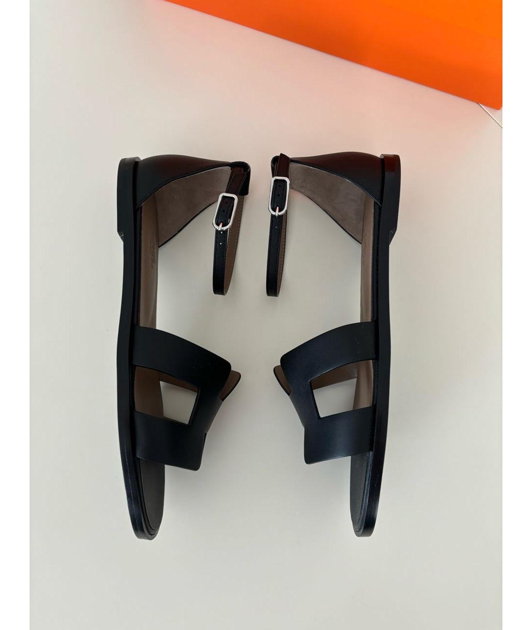 HERMES Черные кожаные сандалии, фото 4