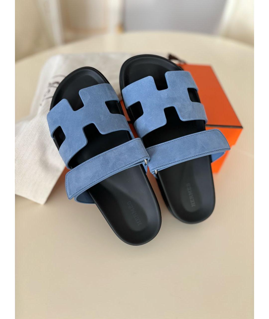 HERMES Голубые замшевые сандалии, фото 8