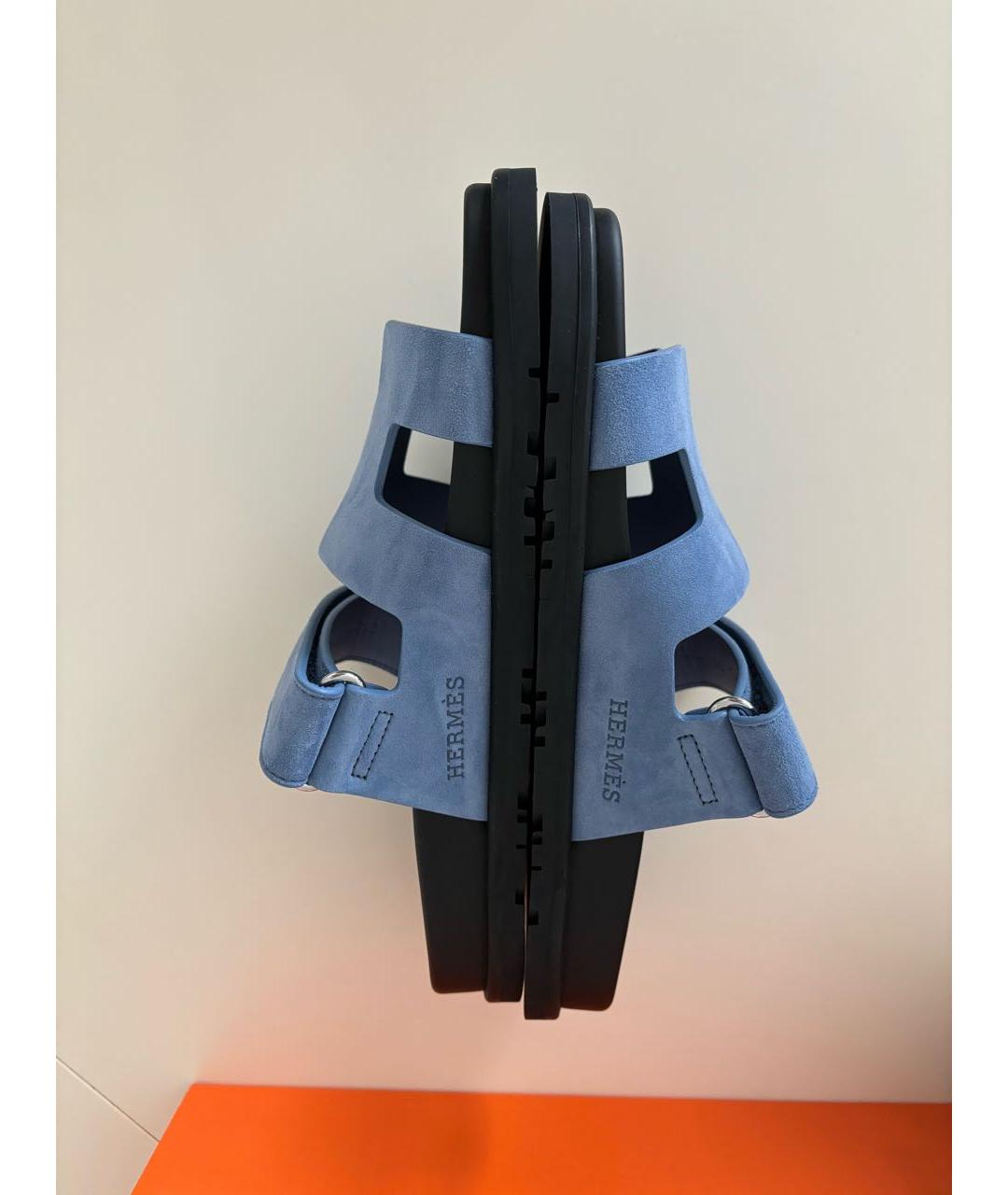 HERMES Голубые замшевые сандалии, фото 9