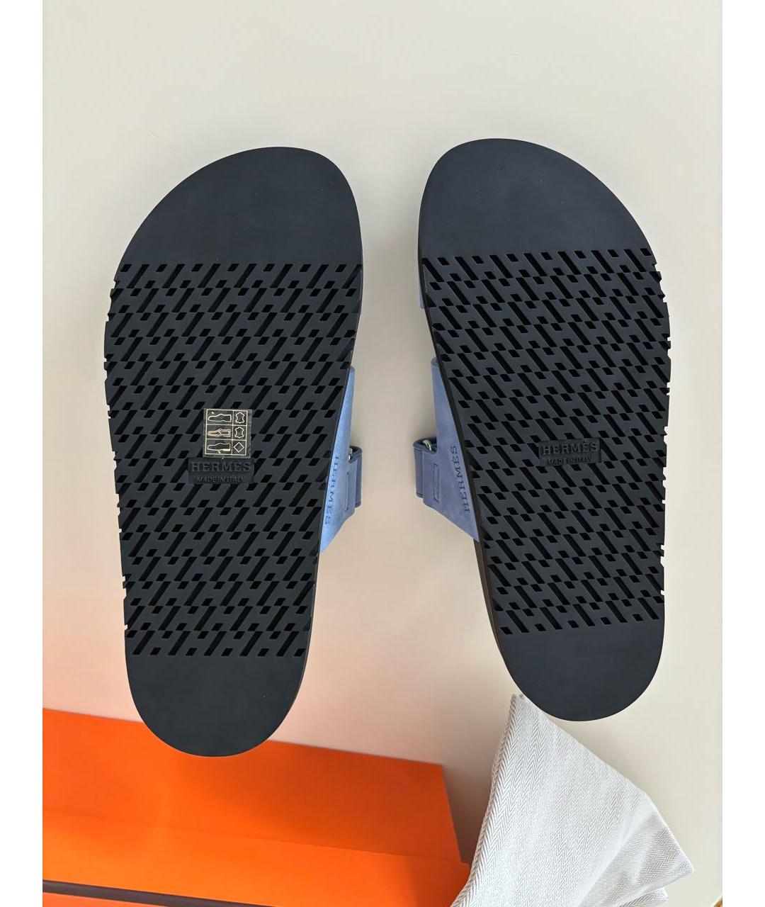 HERMES Голубые замшевые сандалии, фото 5