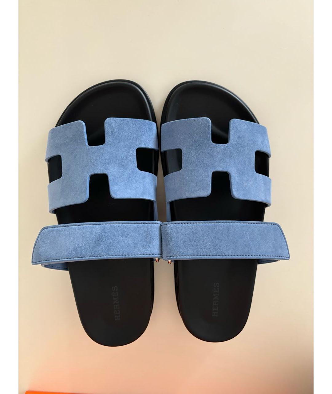 HERMES Голубые замшевые сандалии, фото 3