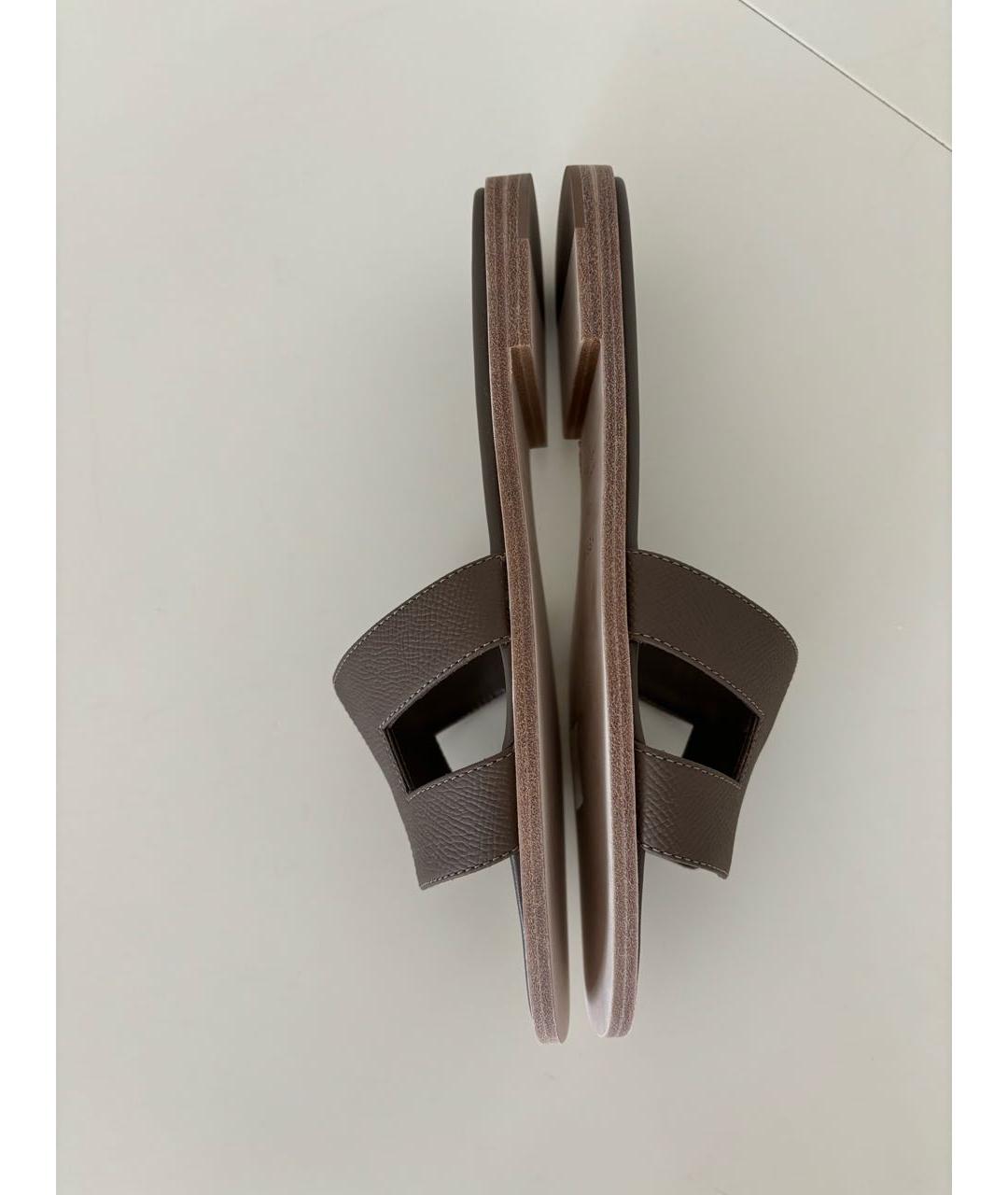 HERMES Коричневые кожаные шлепанцы, фото 4