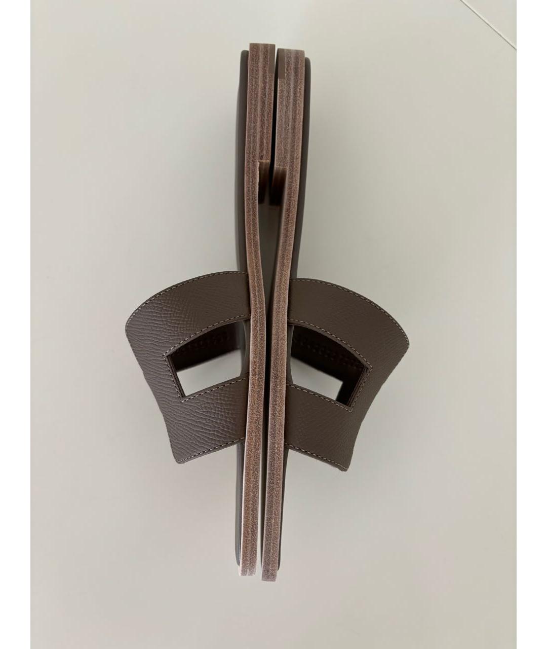 HERMES Коричневые кожаные шлепанцы, фото 3