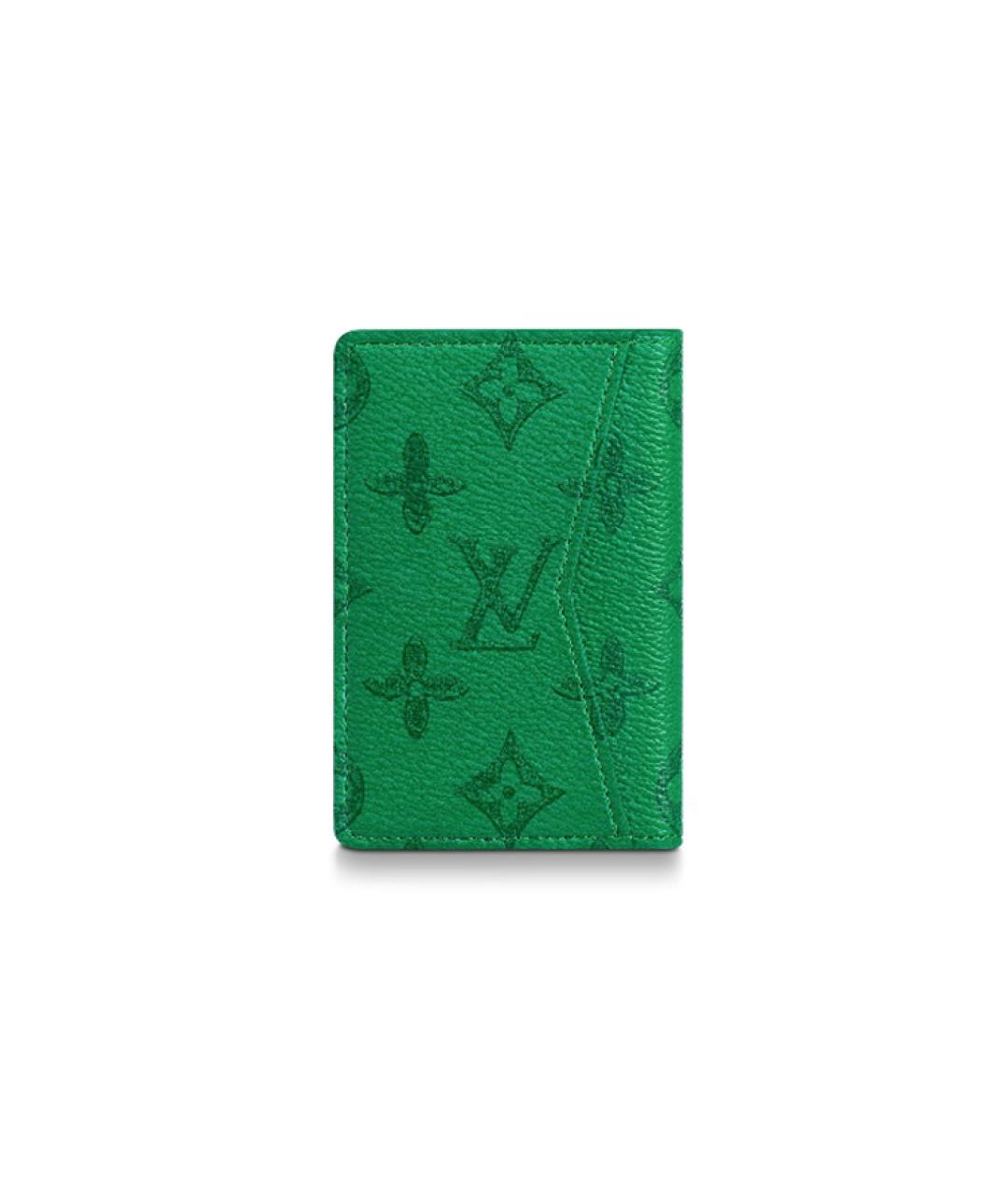 LOUIS VUITTON Зеленый кожаный кошелек, фото 3
