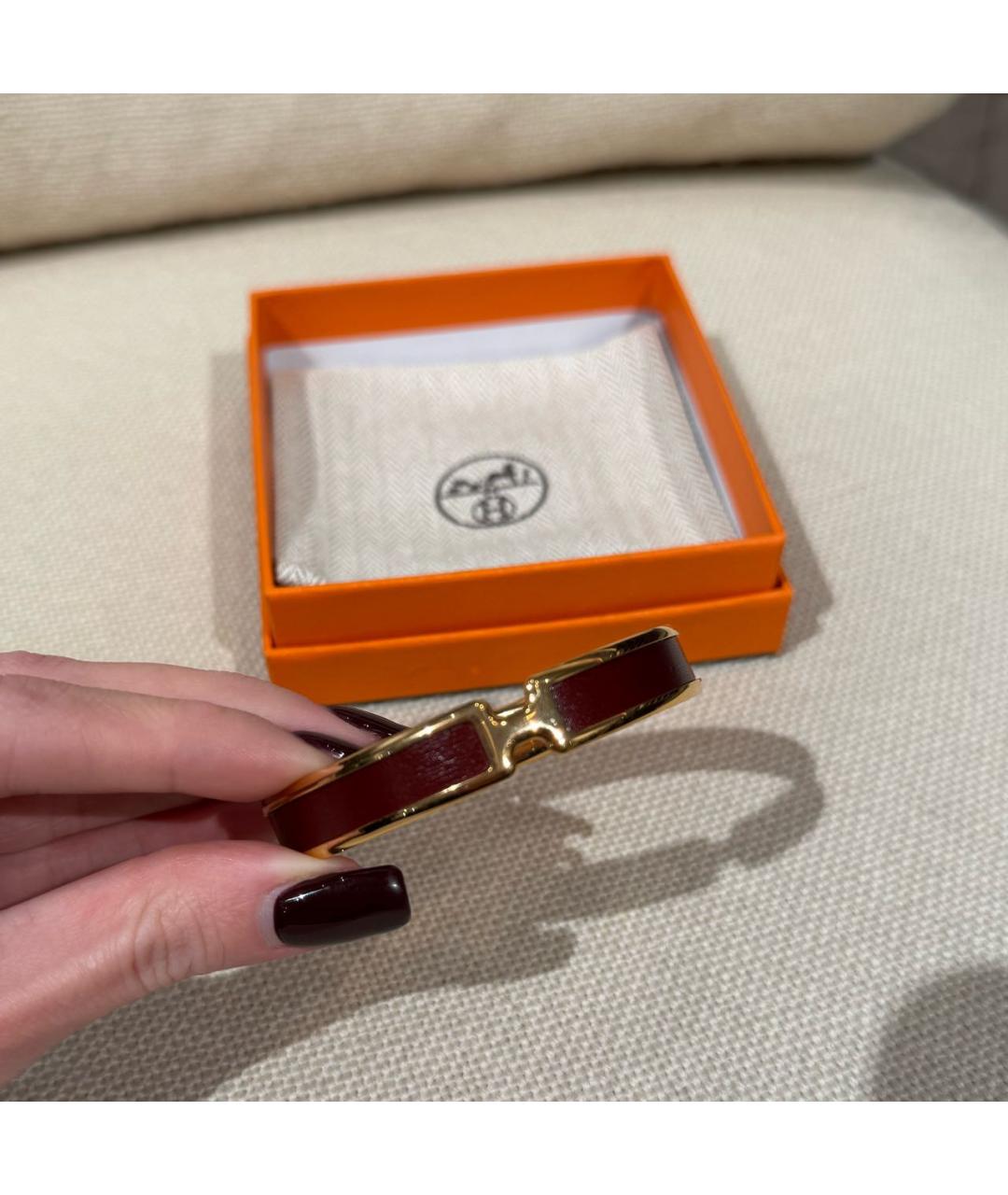 HERMES Бордовый металлический браслет, фото 3