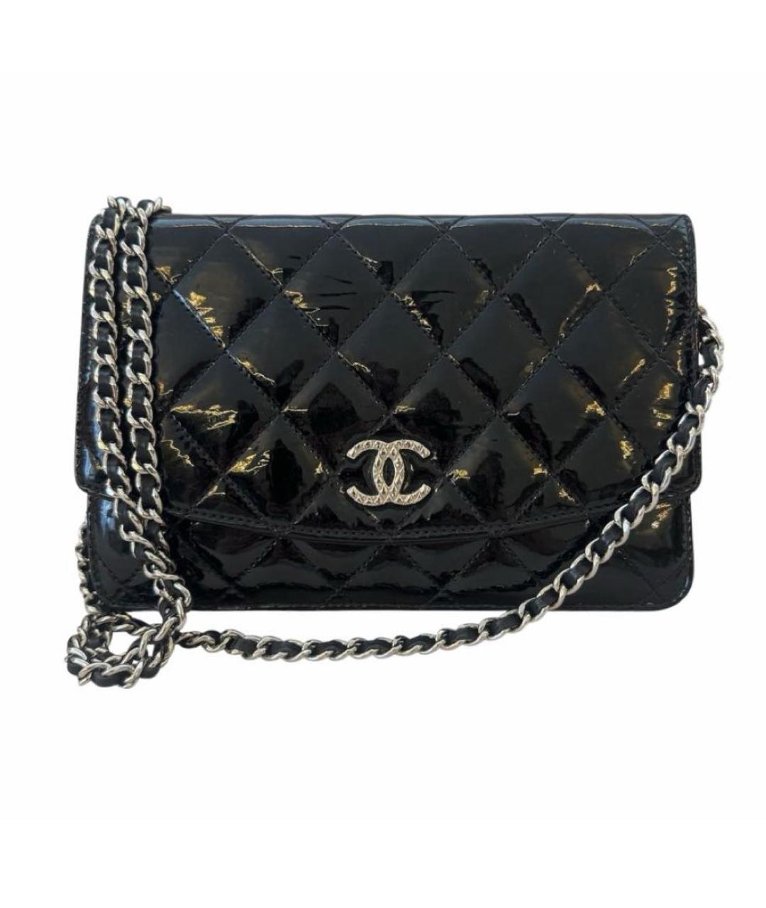 CHANEL Черная сумка через плечо из лакированной кожи, фото 6