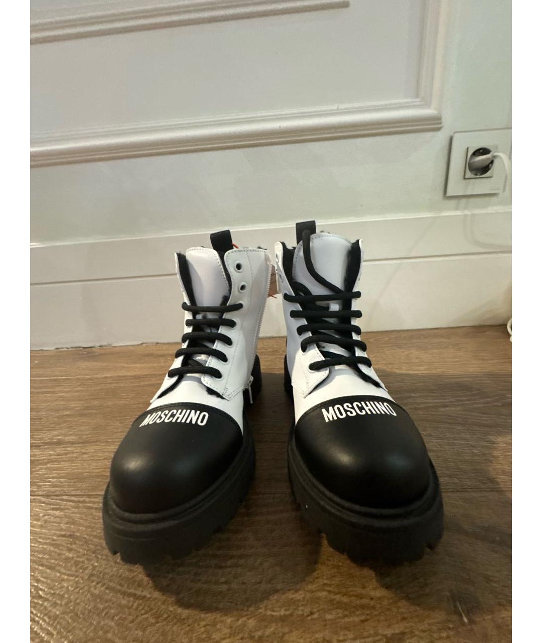 MOSCHINO Белые кожаные ботинки, фото 2