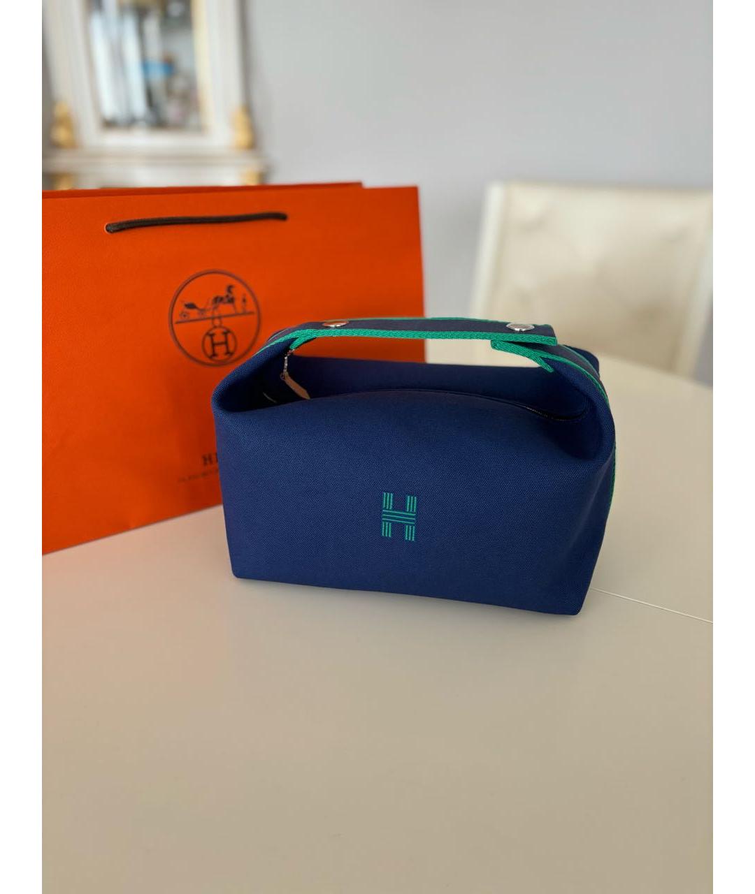 HERMES Темно-синяя тканевая косметичка, фото 8