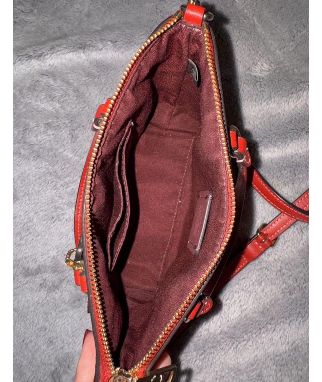 COACH Красная кожаная сумка с короткими ручками, фото 6