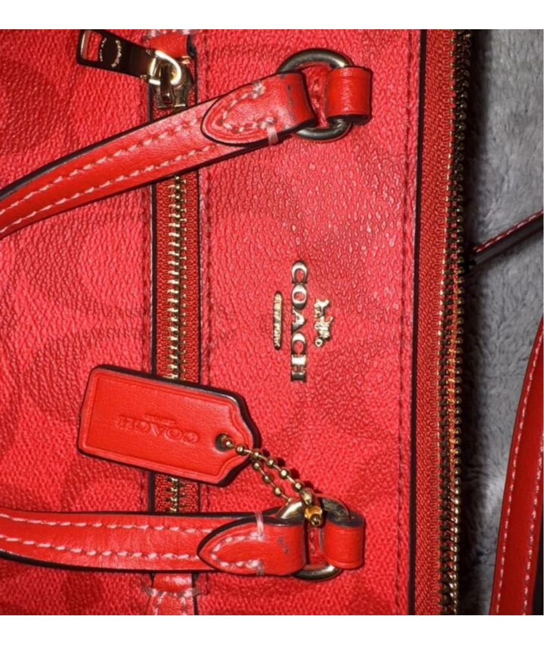 COACH Красная кожаная сумка с короткими ручками, фото 4