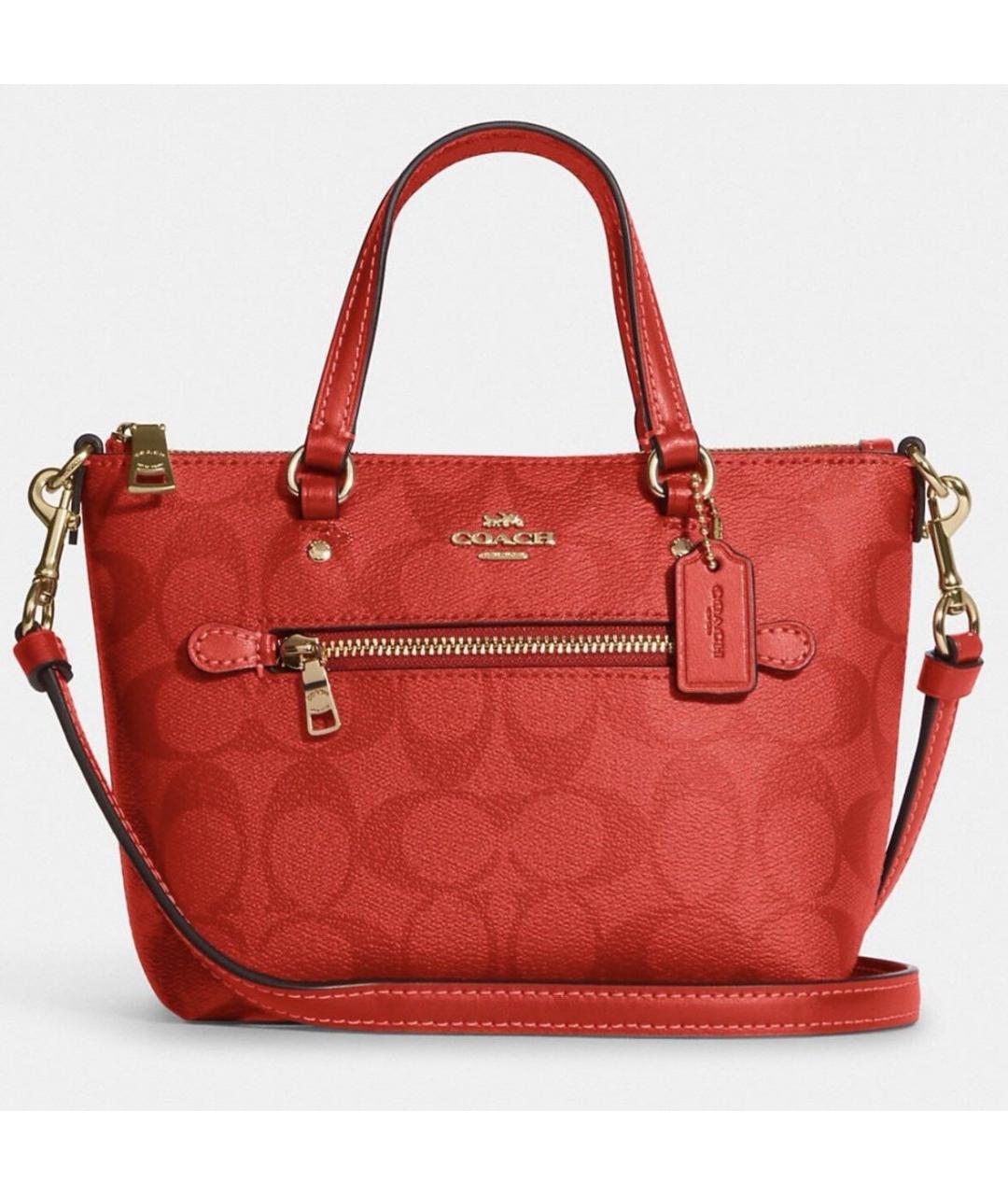 COACH Красная кожаная сумка с короткими ручками, фото 9