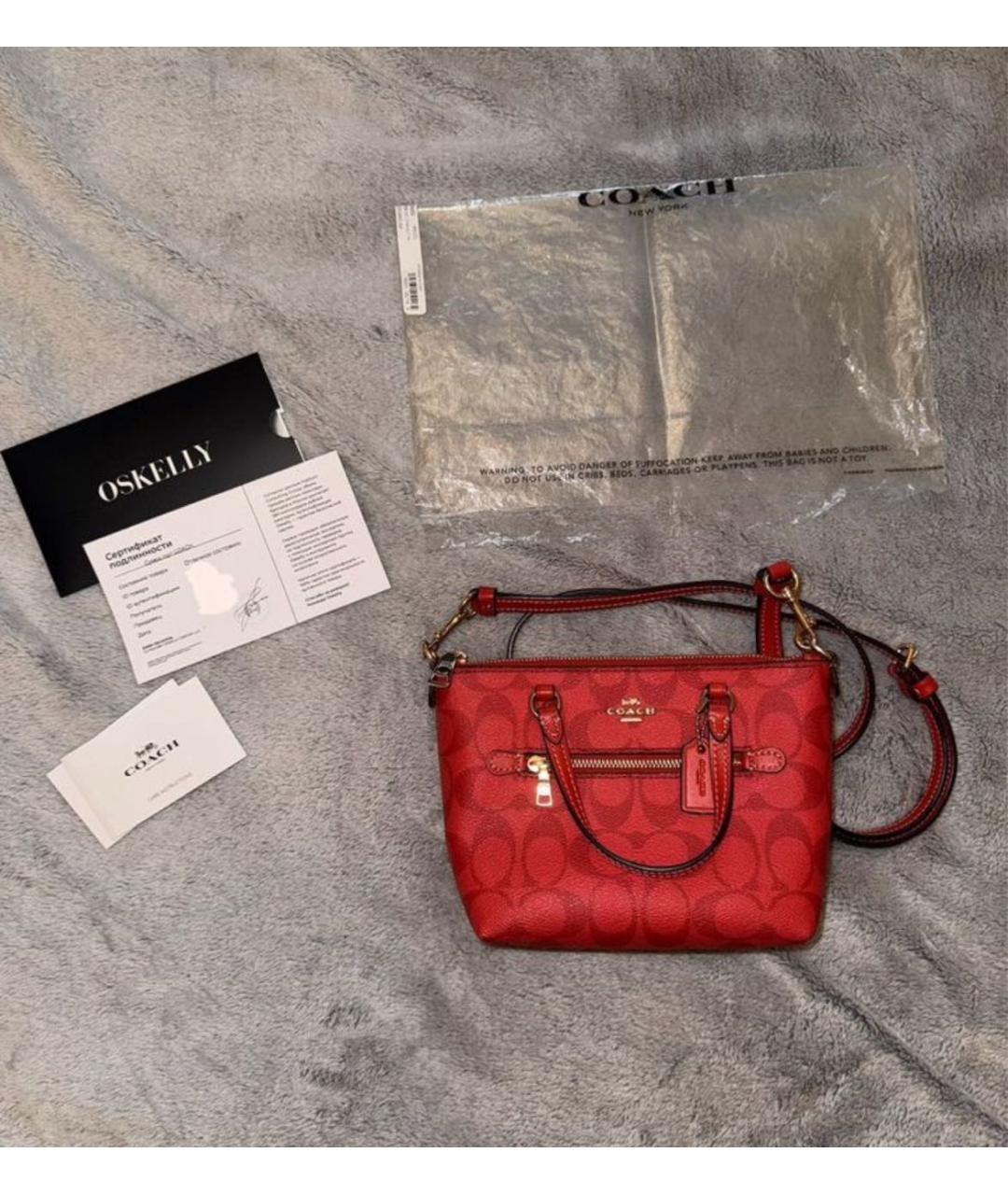 COACH Красная кожаная сумка с короткими ручками, фото 2