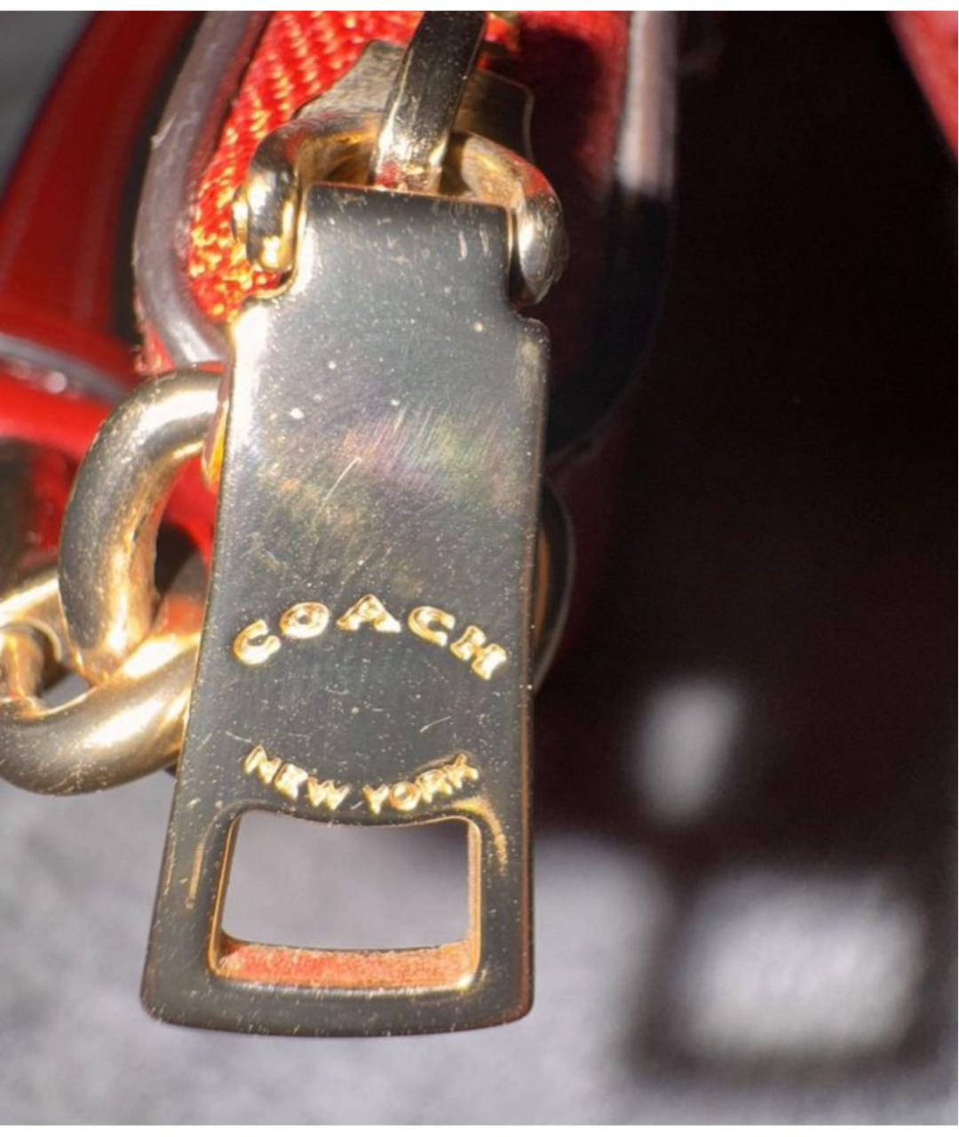 COACH Красная кожаная сумка с короткими ручками, фото 8