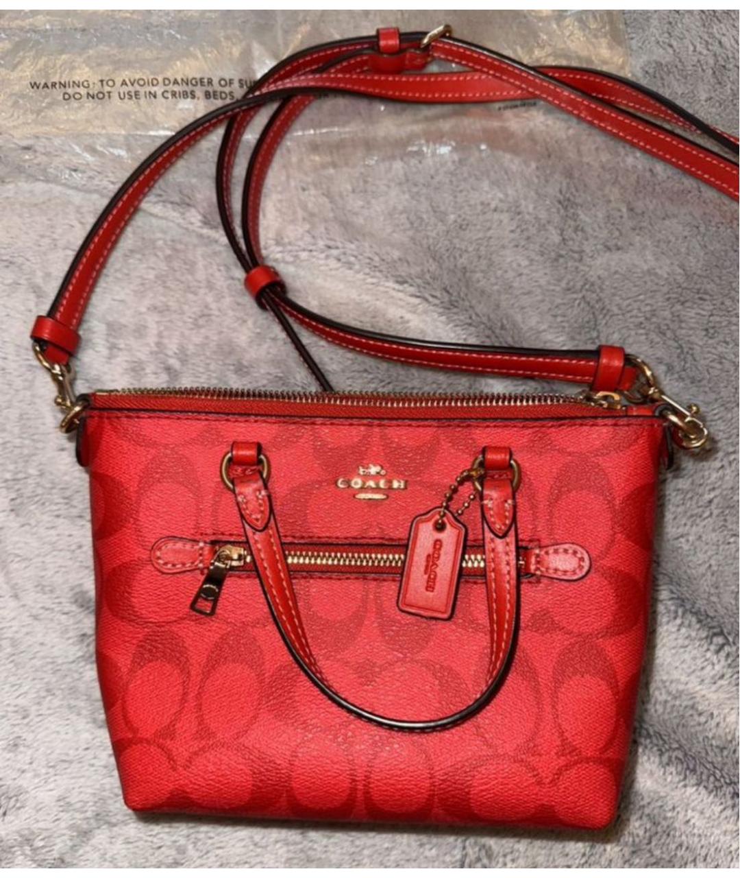 COACH Красная кожаная сумка с короткими ручками, фото 3