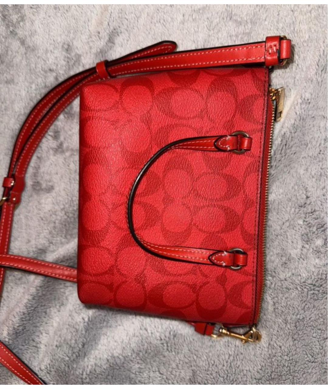 COACH Красная кожаная сумка с короткими ручками, фото 5