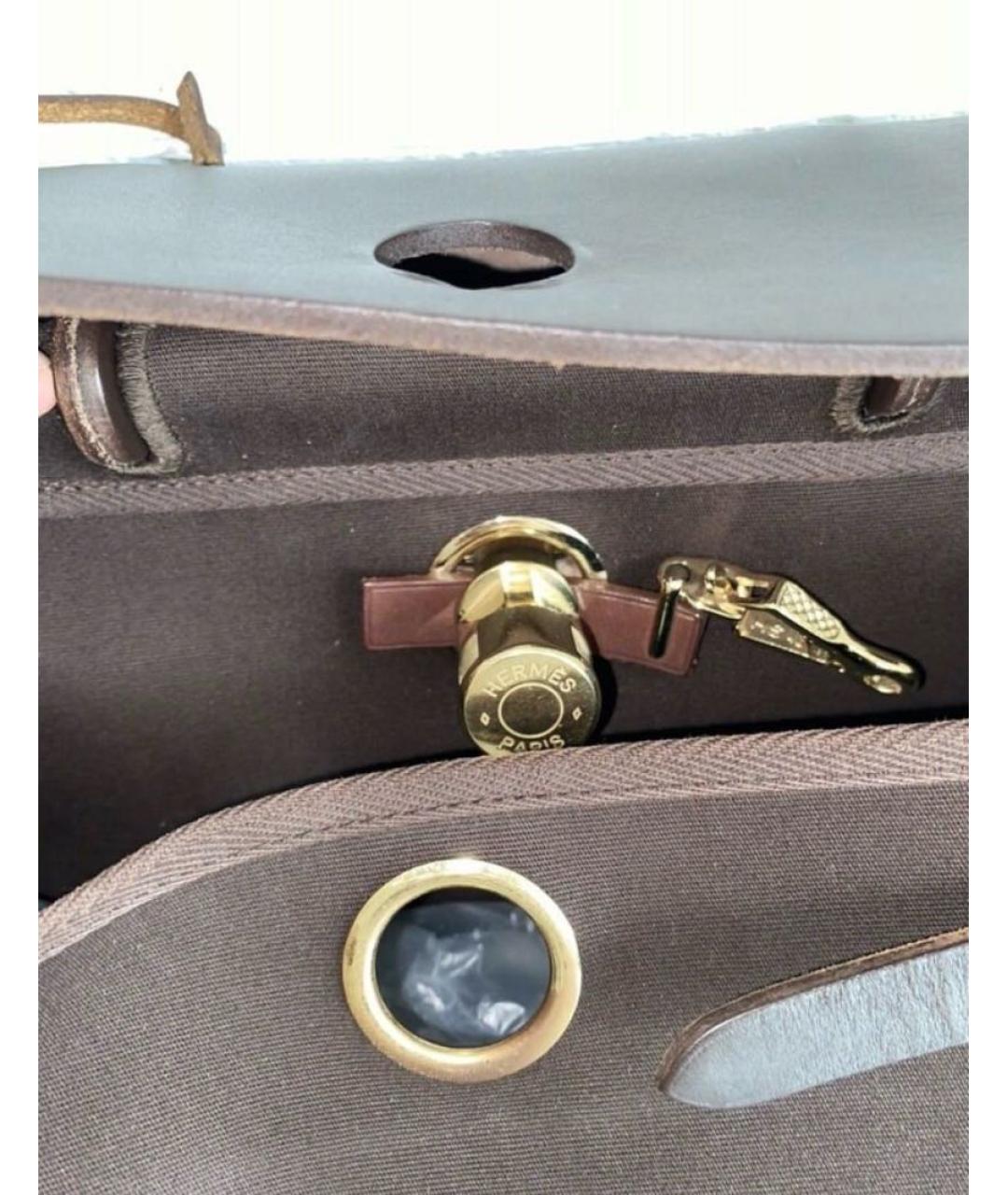 HERMES Коричневая хлопковая сумка с короткими ручками, фото 7