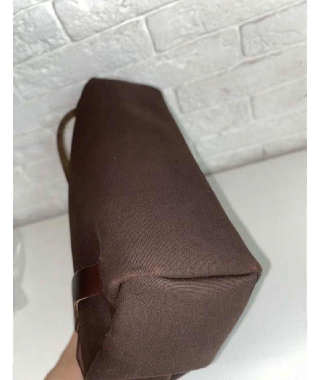 HERMES Коричневая хлопковая сумка с короткими ручками, фото 5