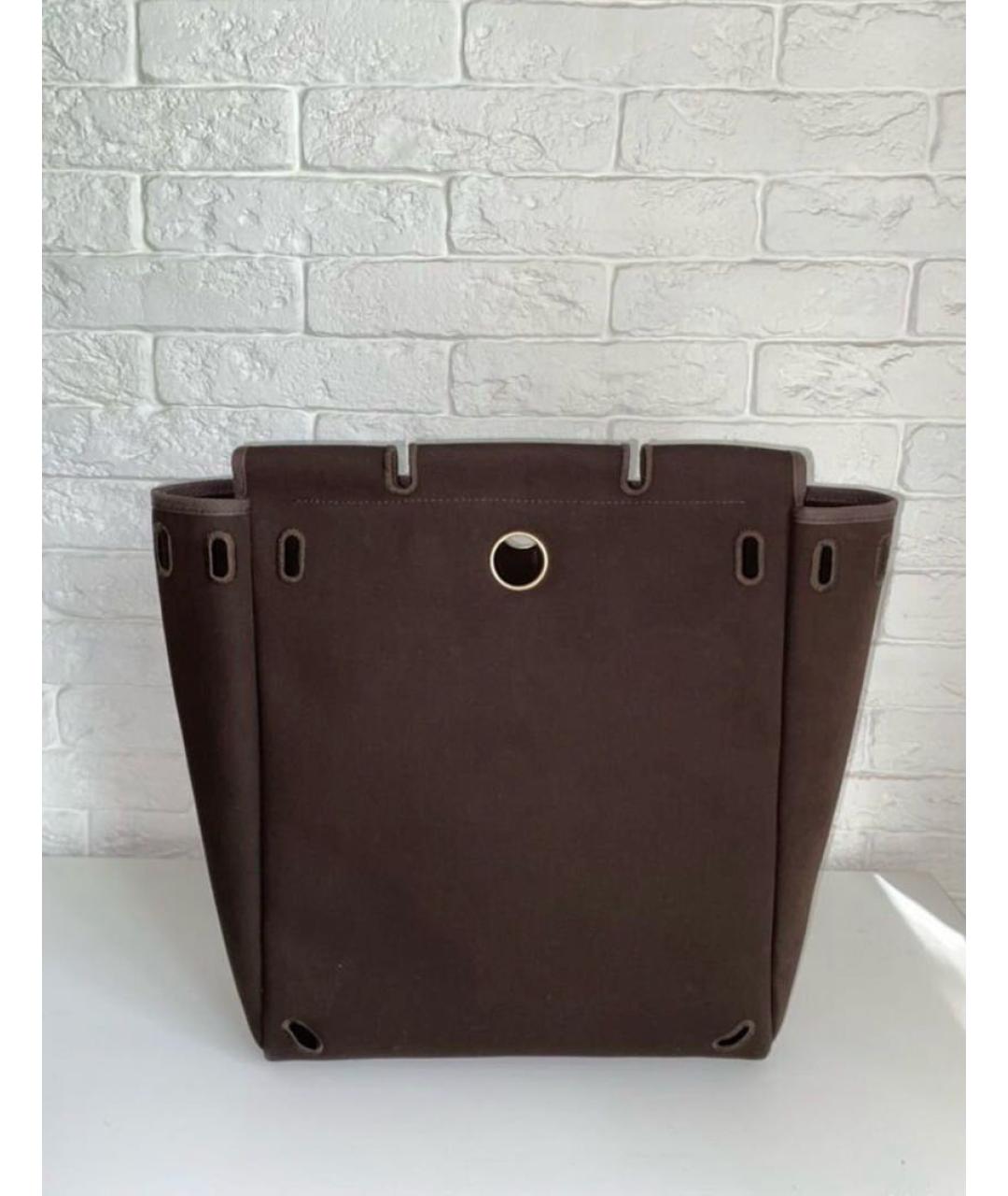 HERMES Коричневая хлопковая сумка с короткими ручками, фото 8