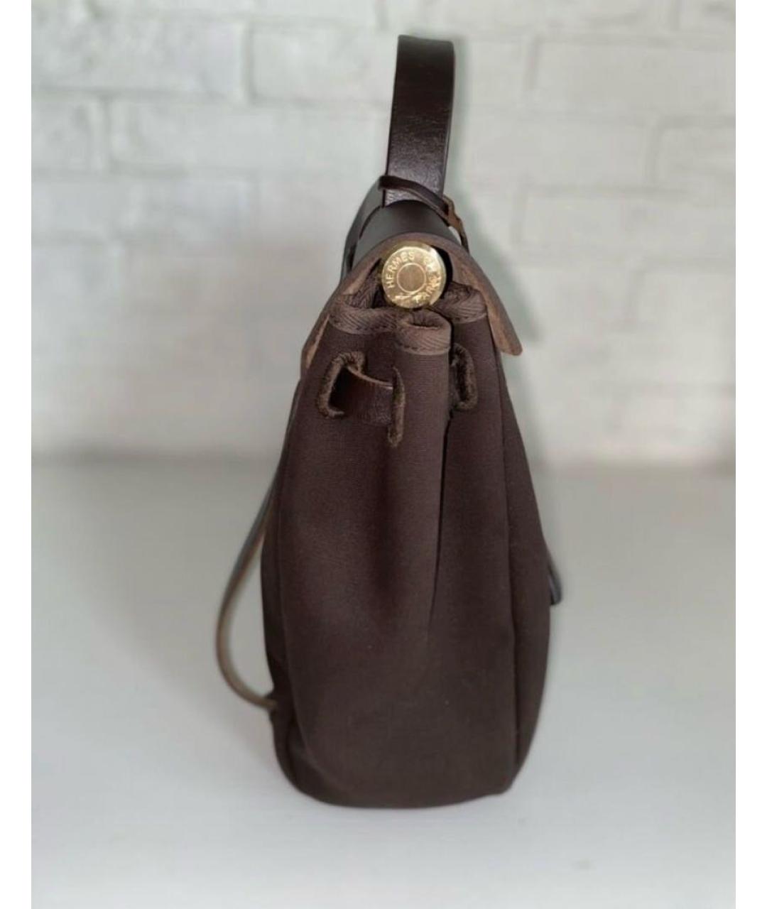 HERMES Коричневая хлопковая сумка с короткими ручками, фото 3