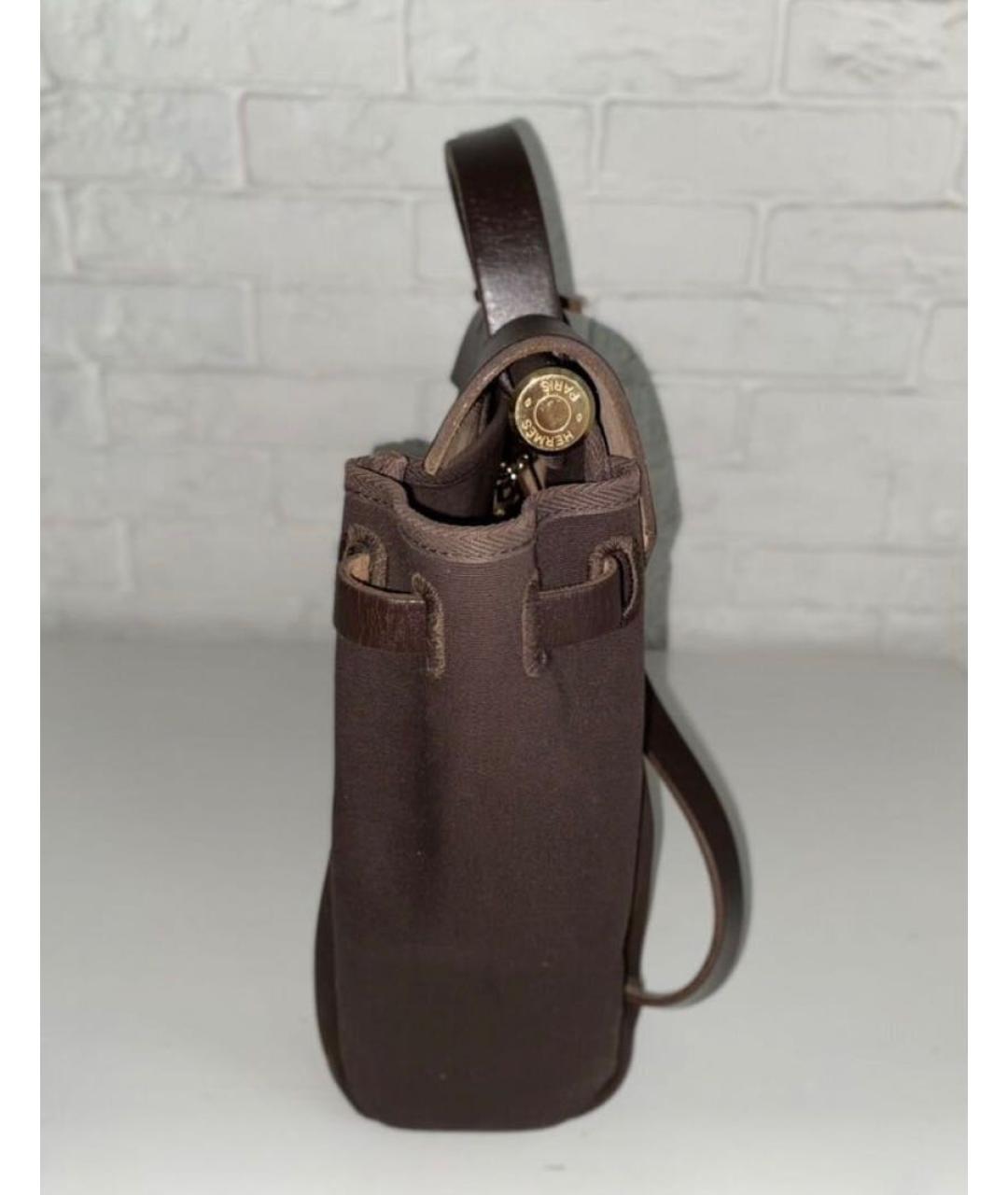 HERMES Коричневая хлопковая сумка с короткими ручками, фото 4