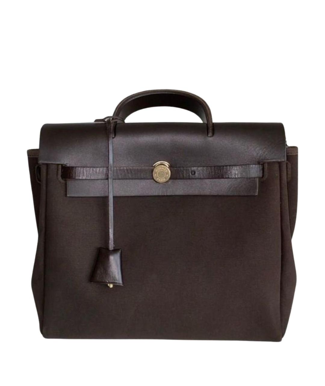 HERMES Коричневая хлопковая сумка с короткими ручками, фото 1