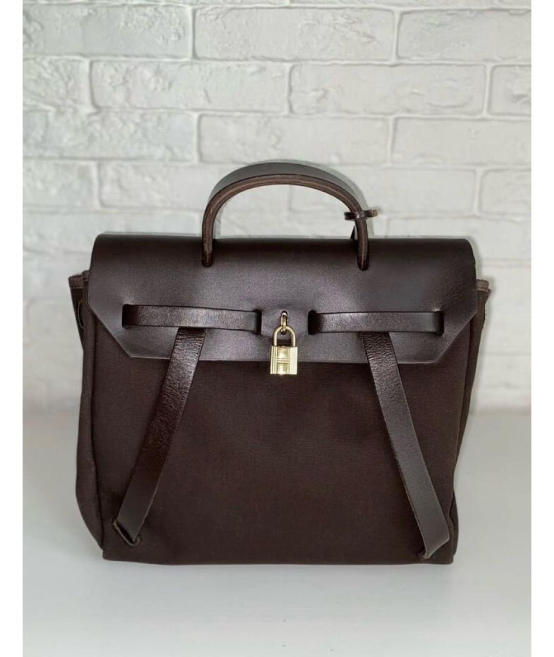 HERMES Коричневая хлопковая сумка с короткими ручками, фото 2