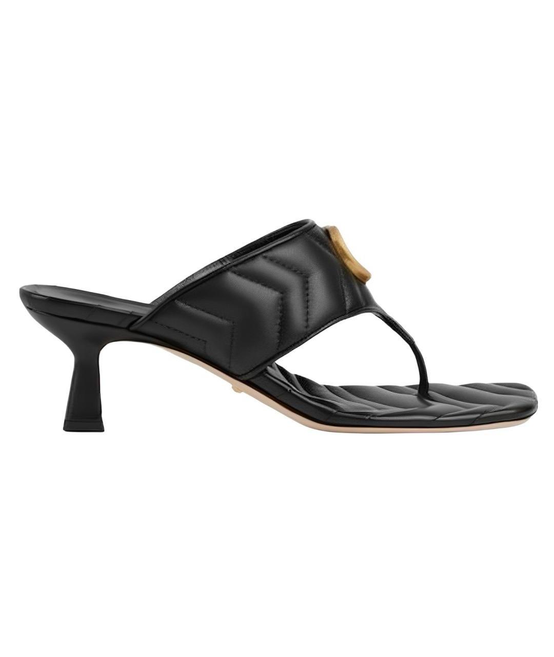 GUCCI Черные кожаные босоножки, фото 1