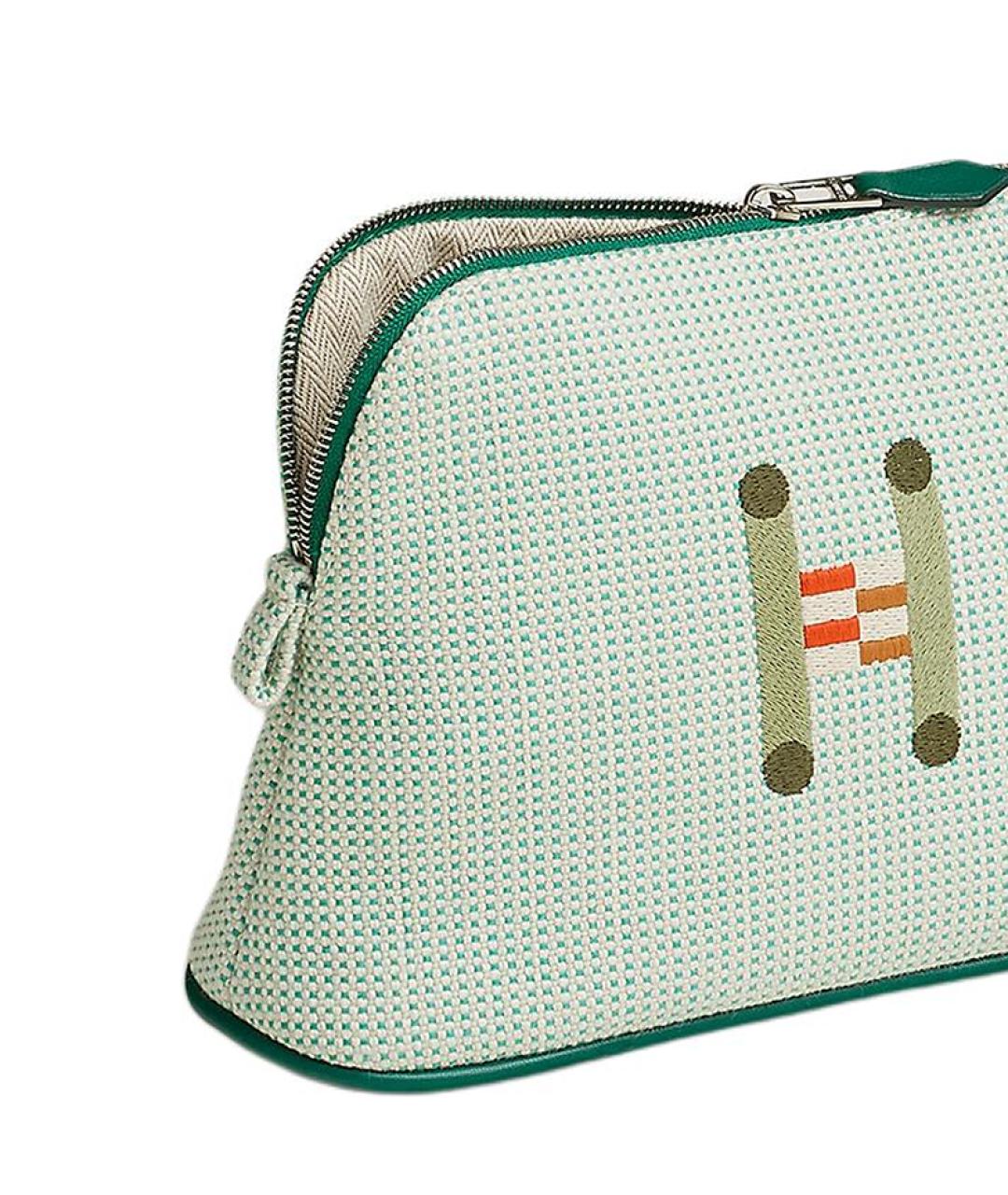 HERMES Зеленая тканевая косметичка, фото 3