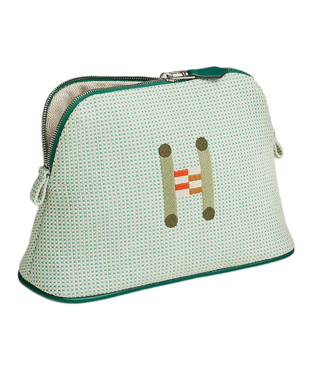 HERMES Зеленая тканевая косметичка, фото 1