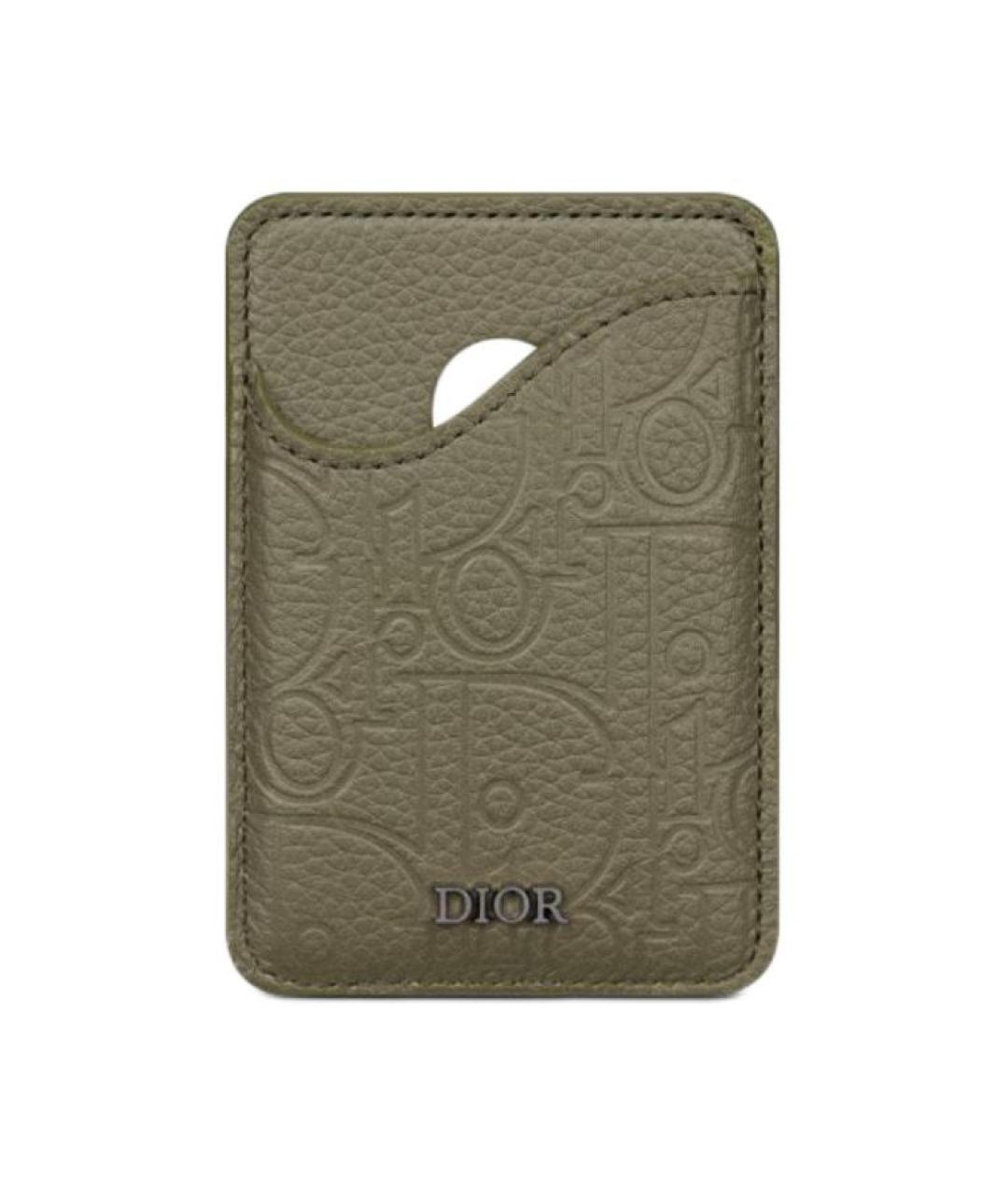 CHRISTIAN DIOR Хаки кожаный кардхолдер, фото 1