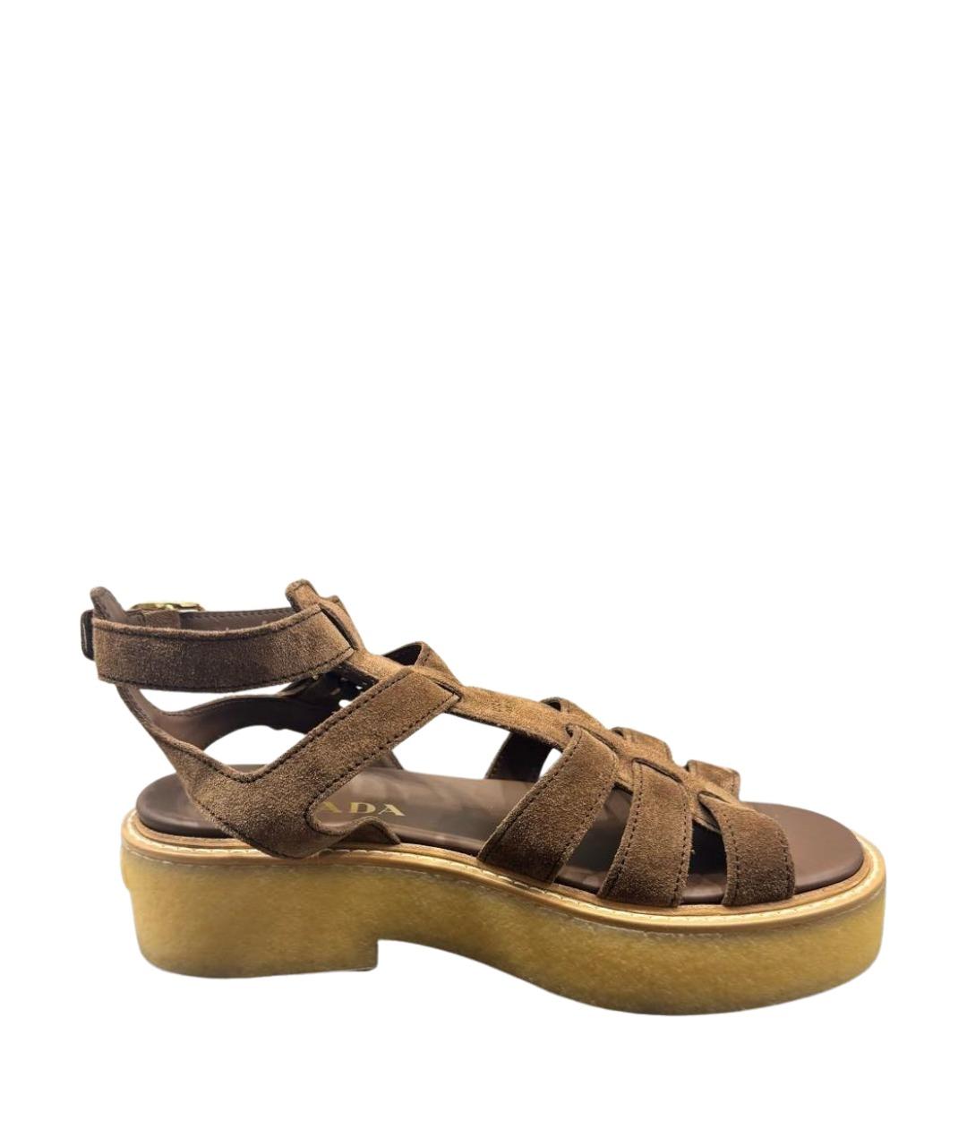 PRADA Коричневые замшевые сандалии, фото 1