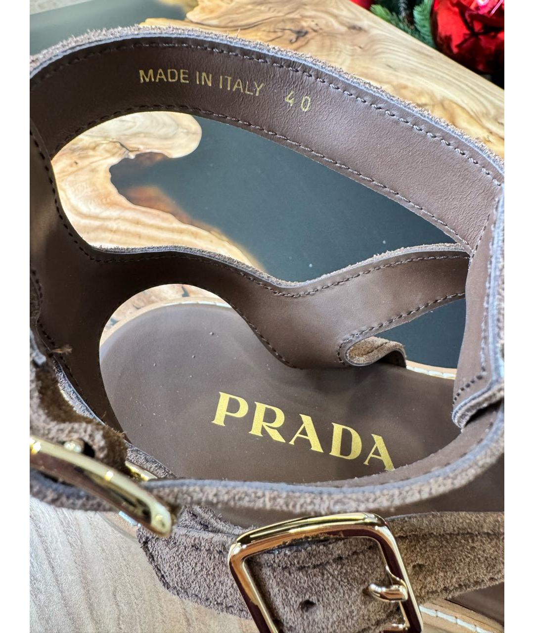 PRADA Коричневые замшевые сандалии, фото 5