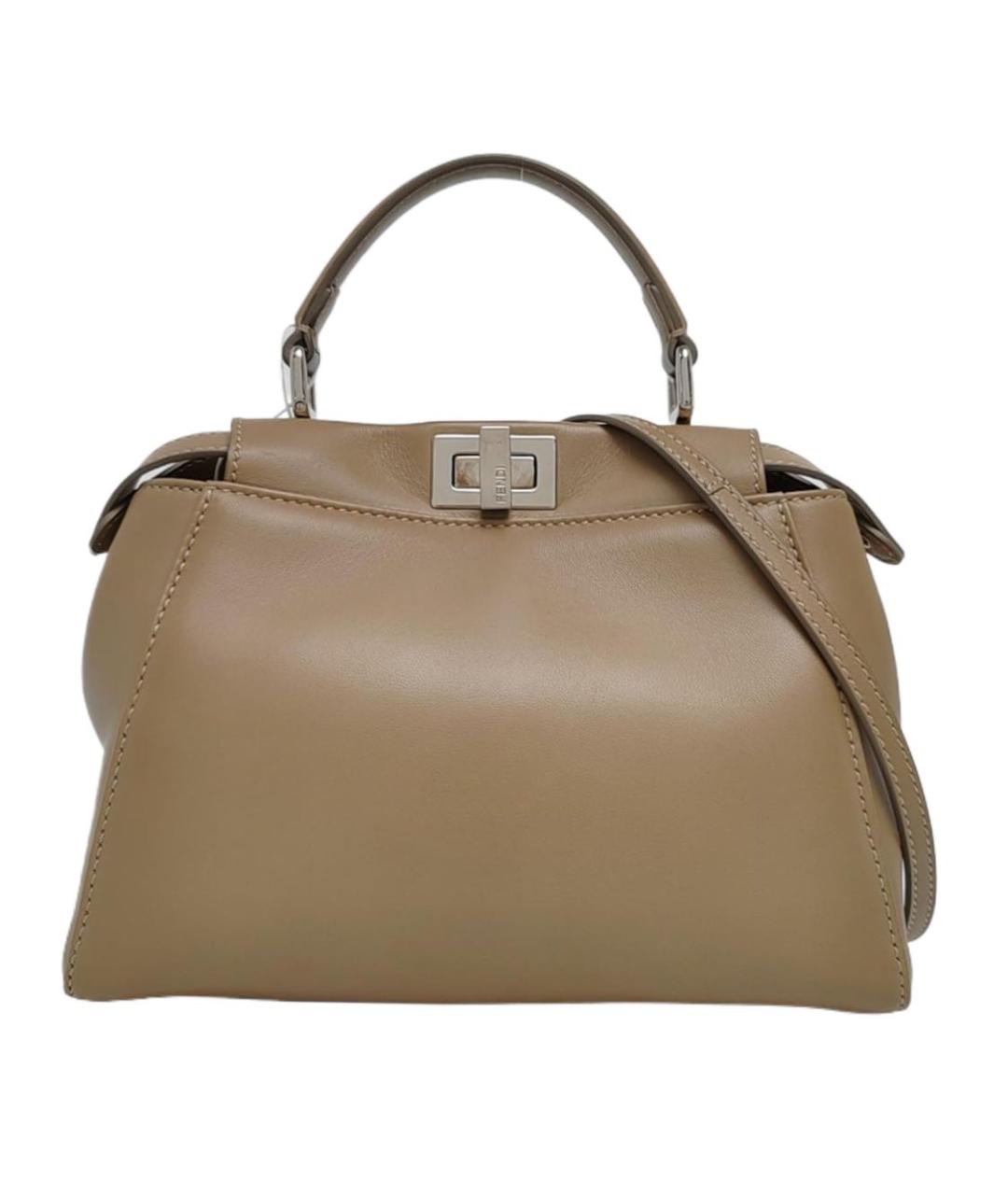 FENDI Бежевая кожаная сумка через плечо, фото 6