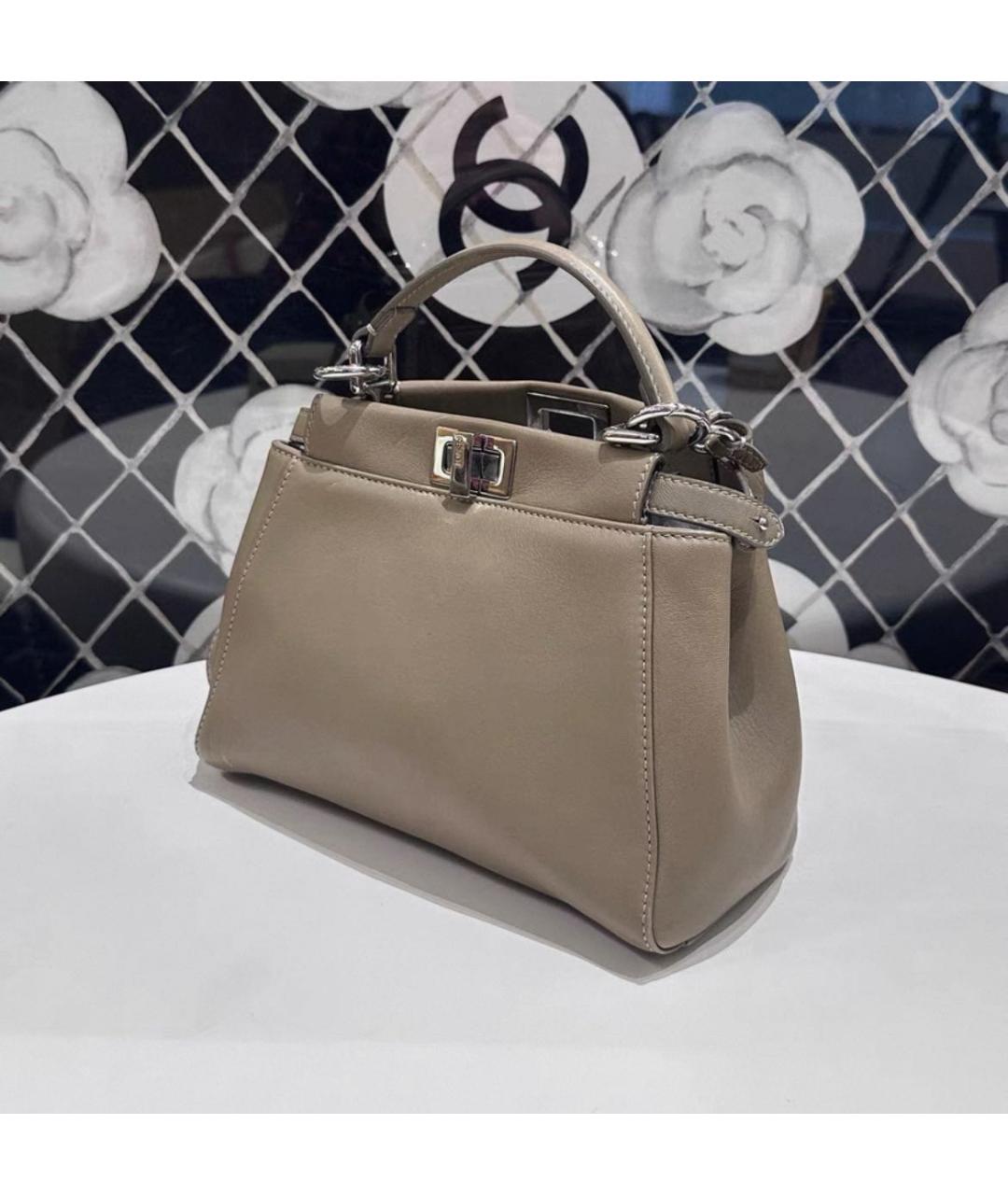 FENDI Бежевая кожаная сумка через плечо, фото 5