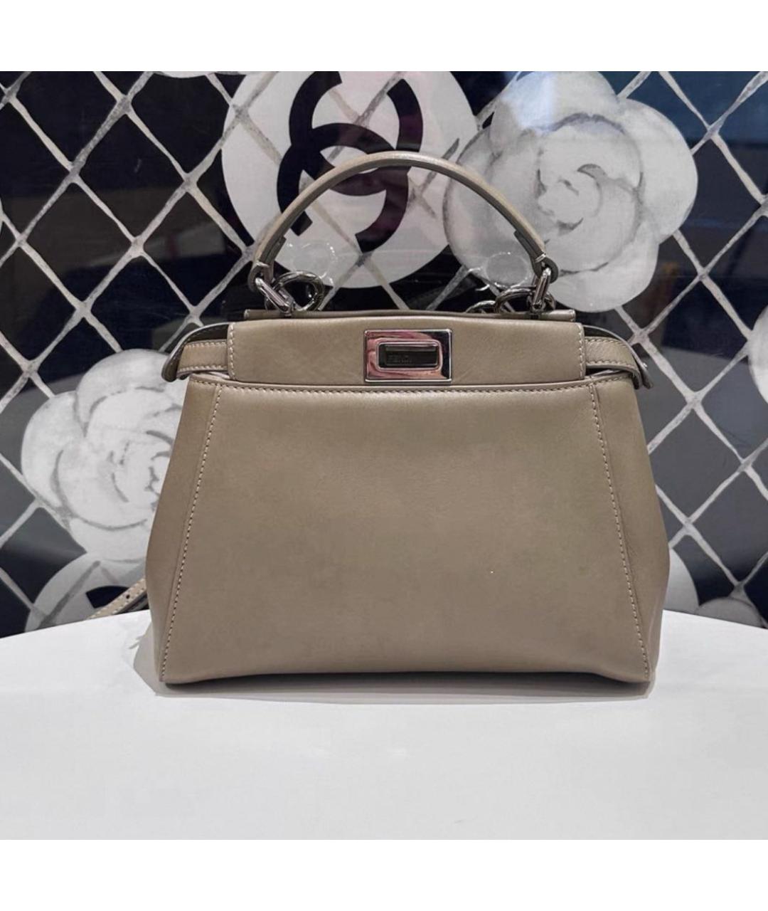 FENDI Бежевая кожаная сумка через плечо, фото 4