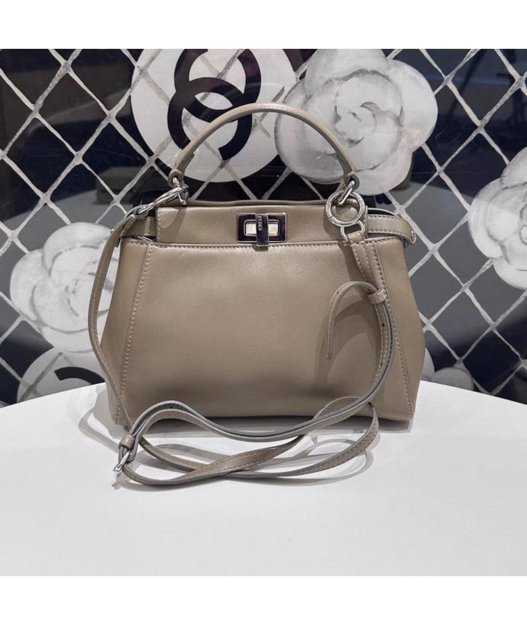 FENDI Бежевая кожаная сумка через плечо, фото 3