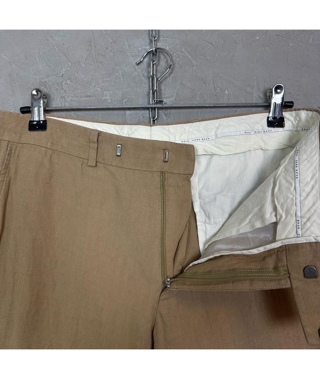 HUGO BOSS Коричневые льняные классические брюки, фото 5