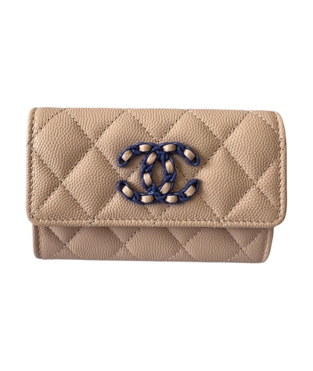 CHANEL Бежевый кожаный кошелек, фото 1