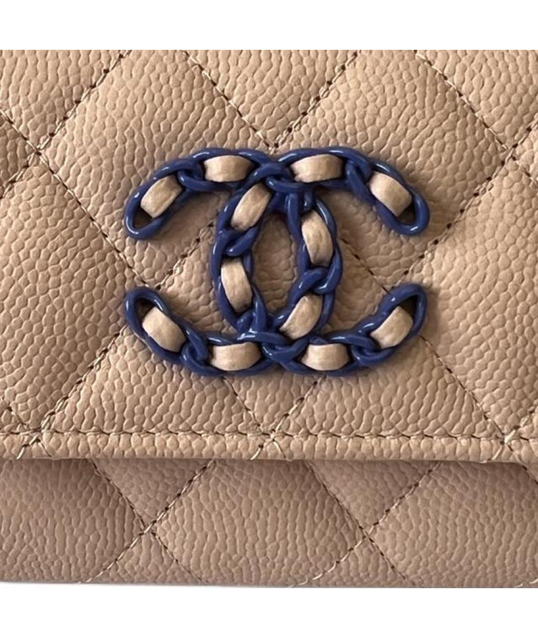 CHANEL Бежевый кожаный кошелек, фото 5