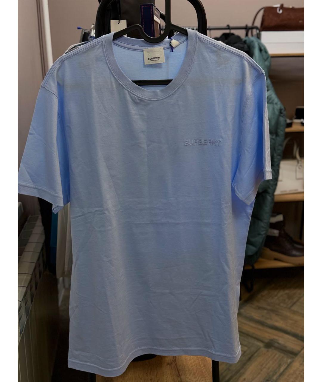 BURBERRY Голубая хлопковая футболка, фото 6