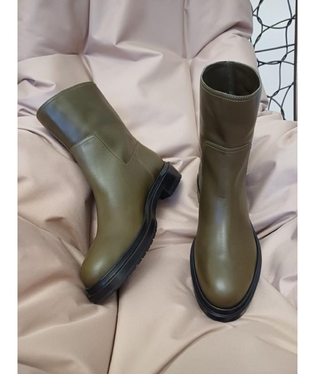 SERGIO ROSSI Хаки кожаные ботинки, фото 2