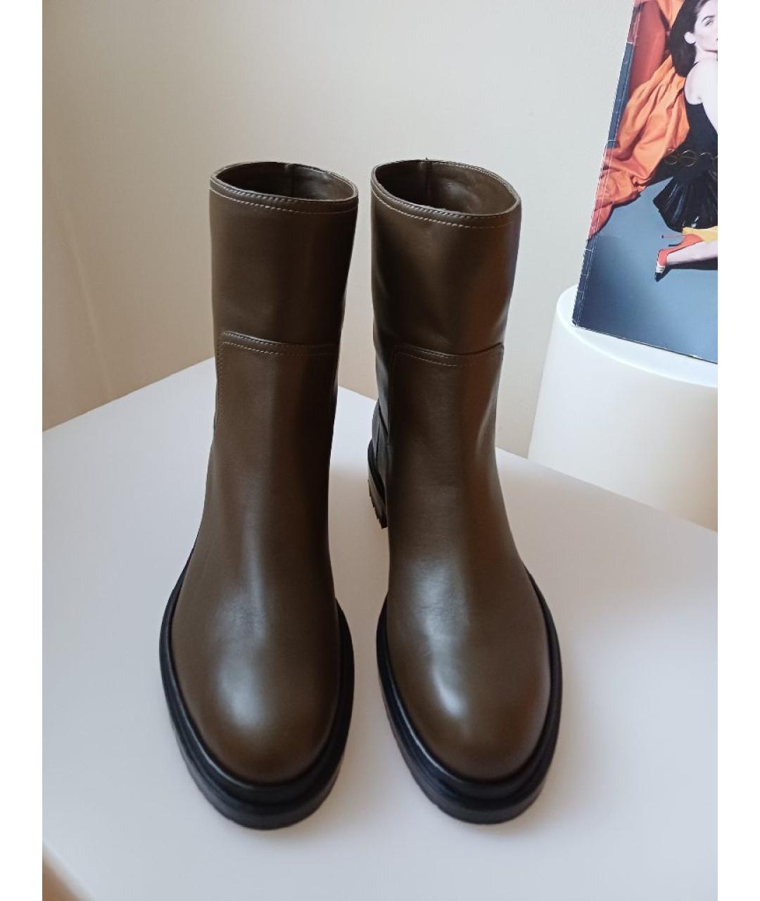 SERGIO ROSSI Хаки кожаные ботинки, фото 6