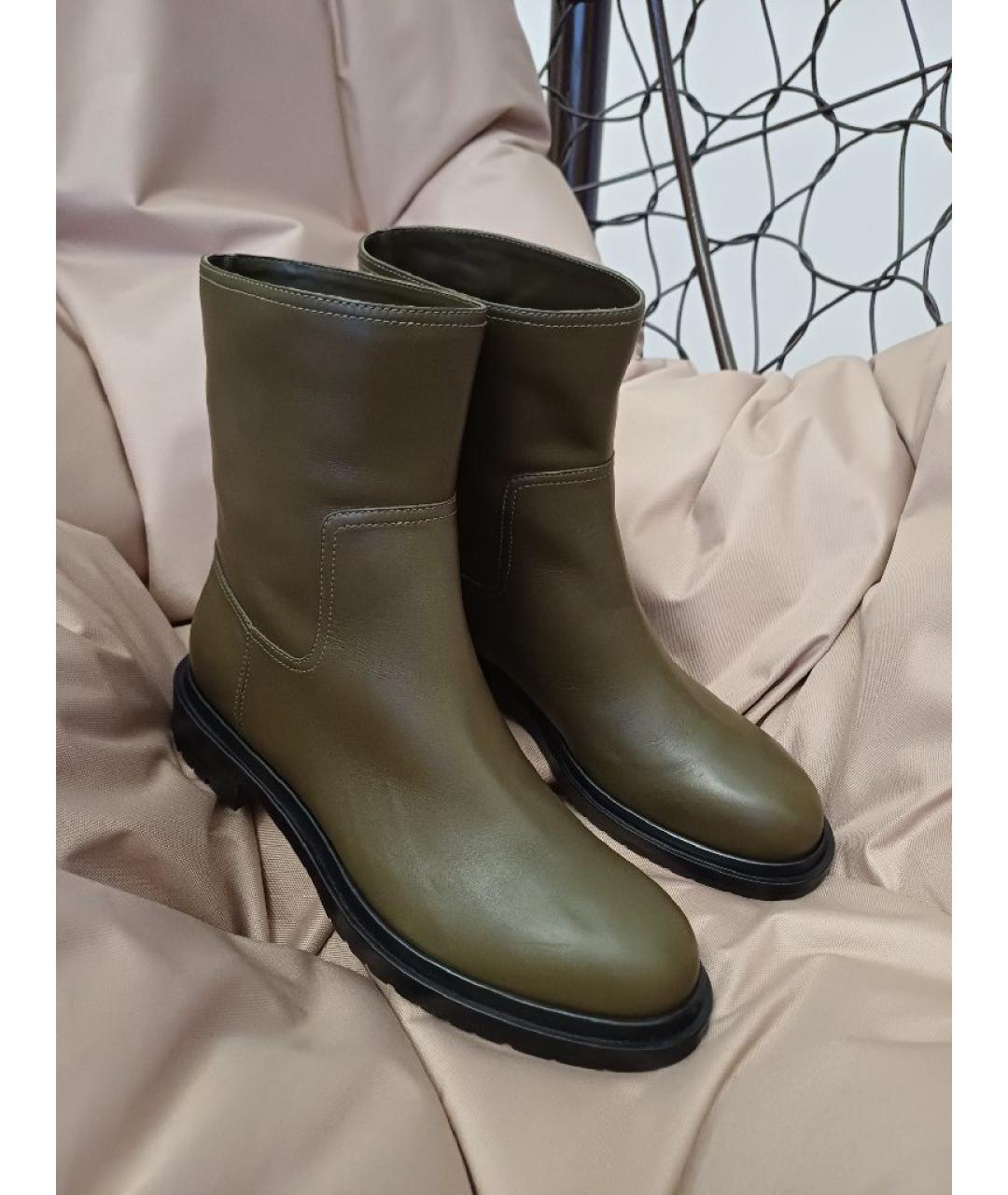 SERGIO ROSSI Хаки кожаные ботинки, фото 4