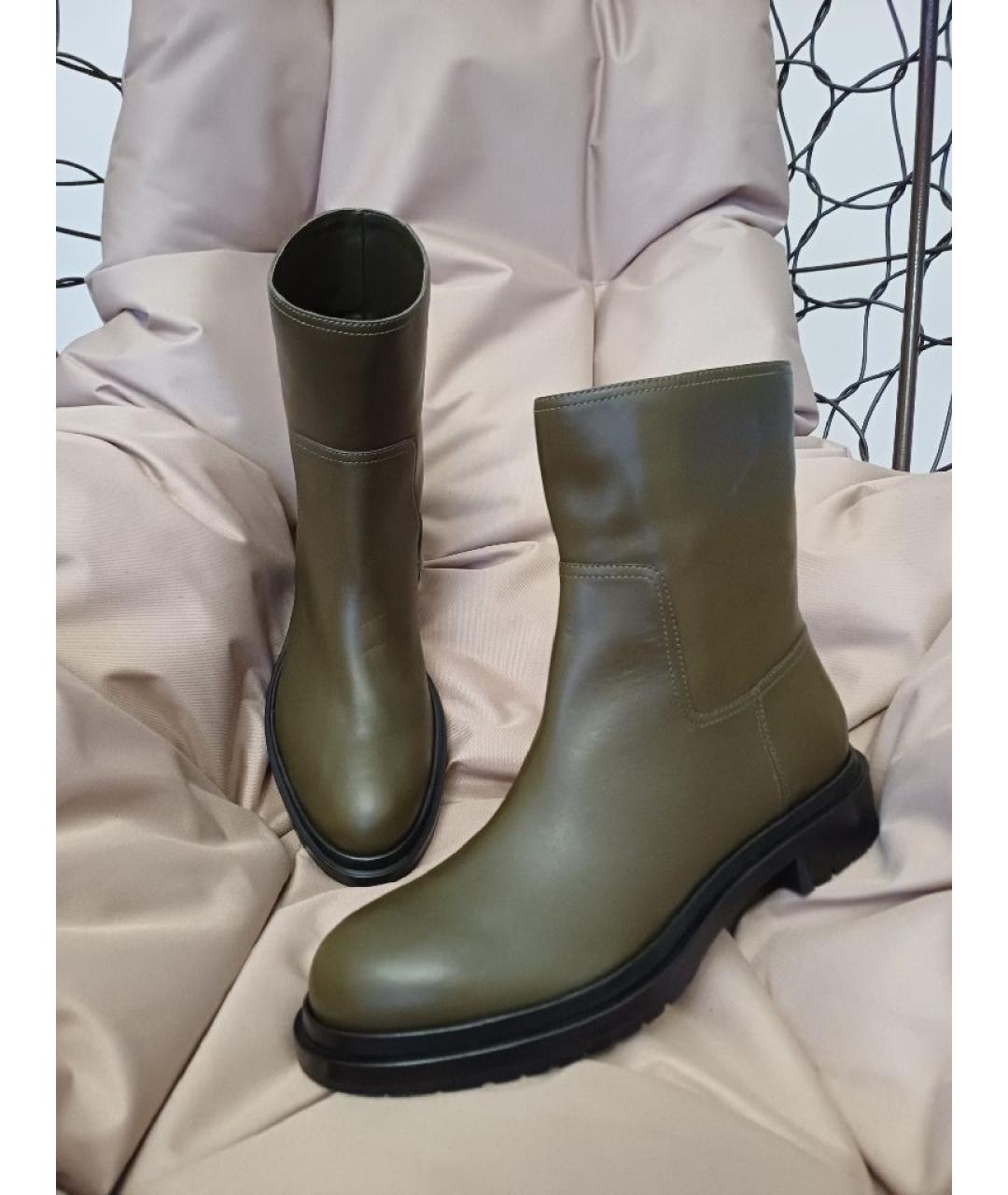 SERGIO ROSSI Хаки кожаные ботинки, фото 3